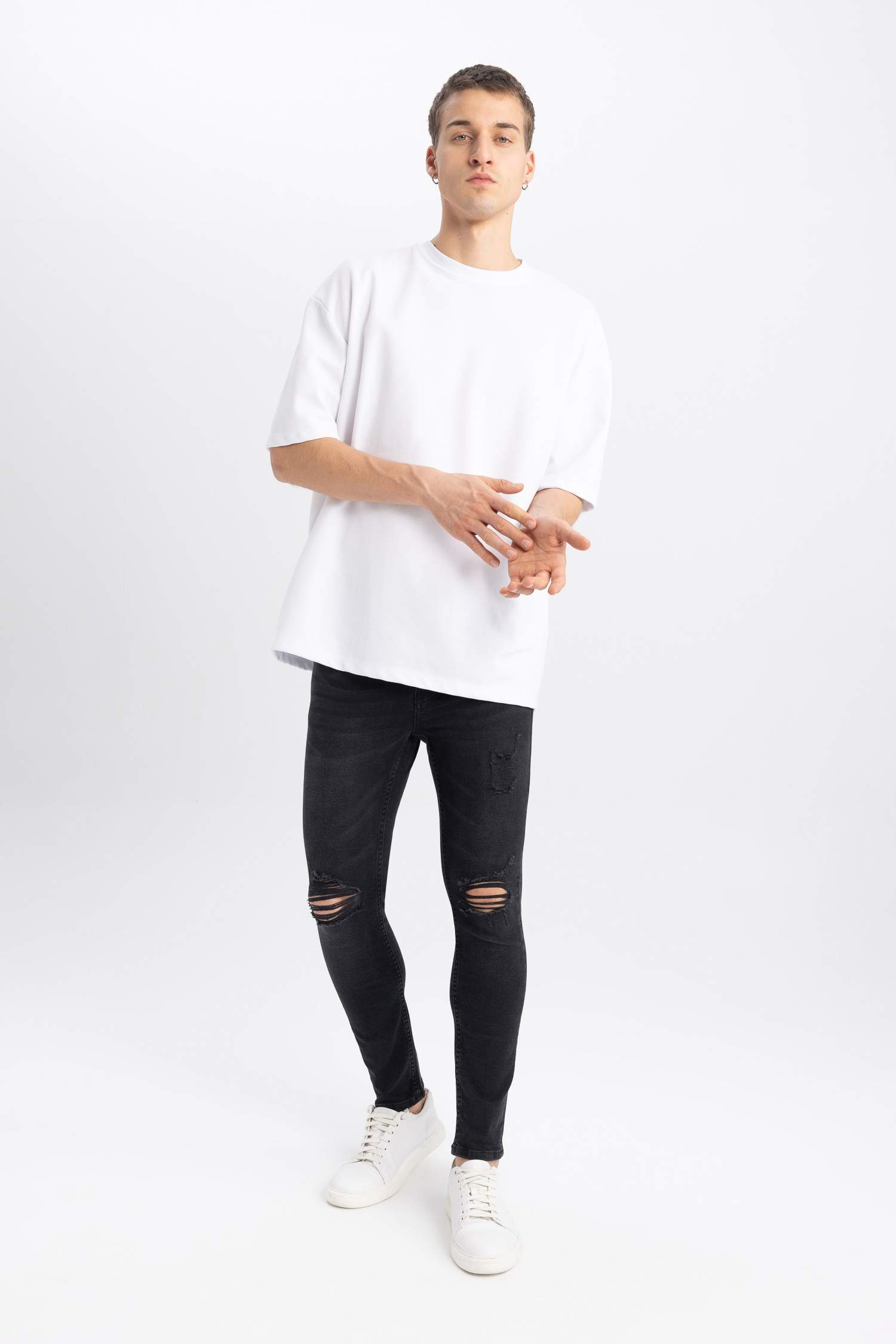 Pantalon Jean Skinny Coupe Confort avec Détails Déchirés