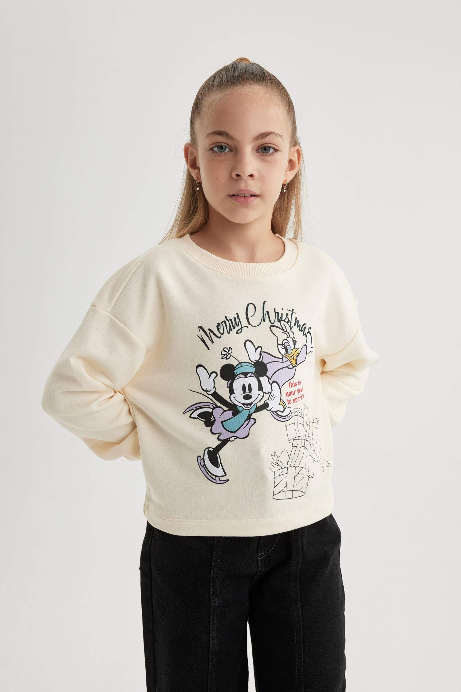 Girl Disney Mickey Mouse & Friends Crew Neck Sweatshirt
