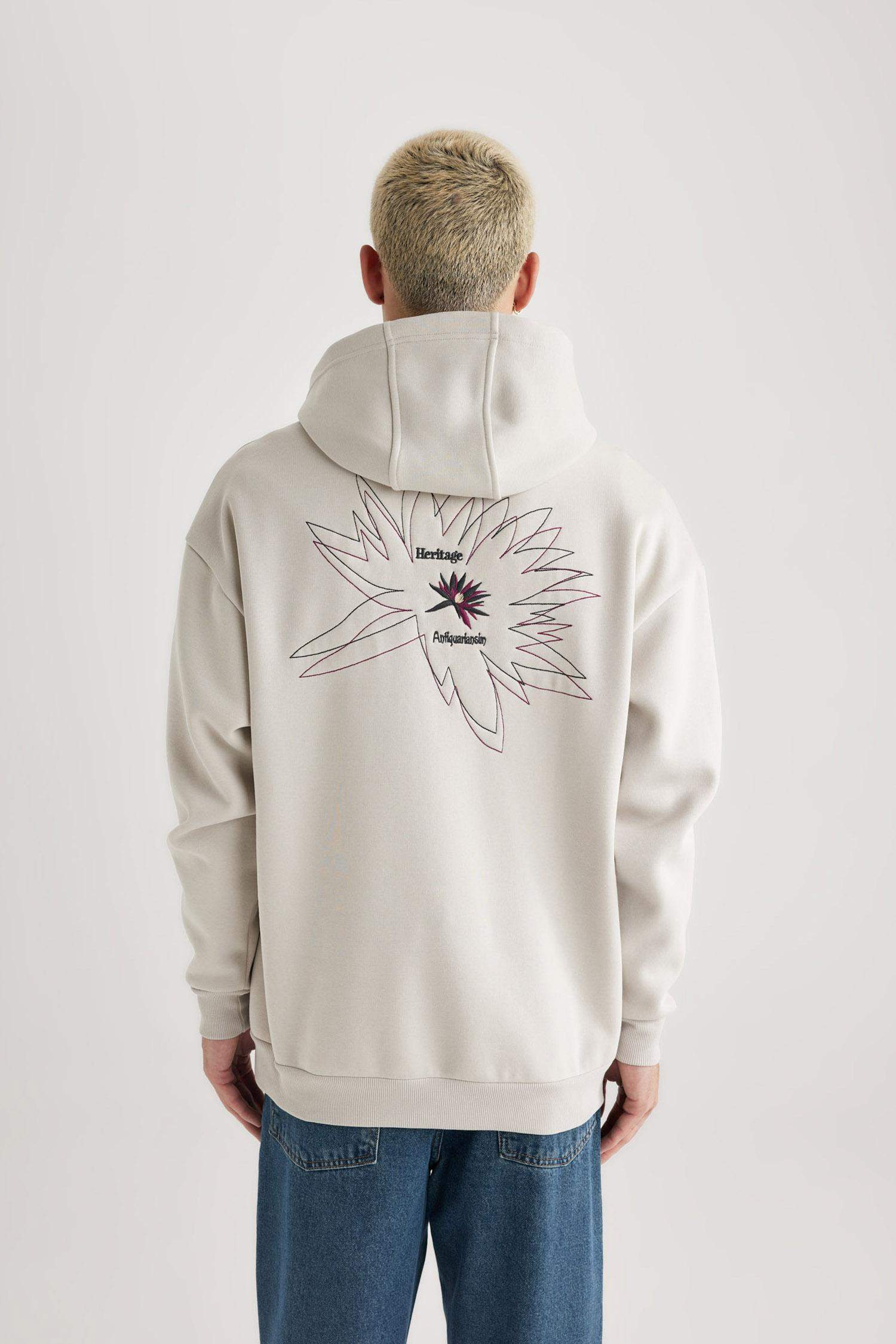 Oversize Fit Hooded Printed Sweatshirt