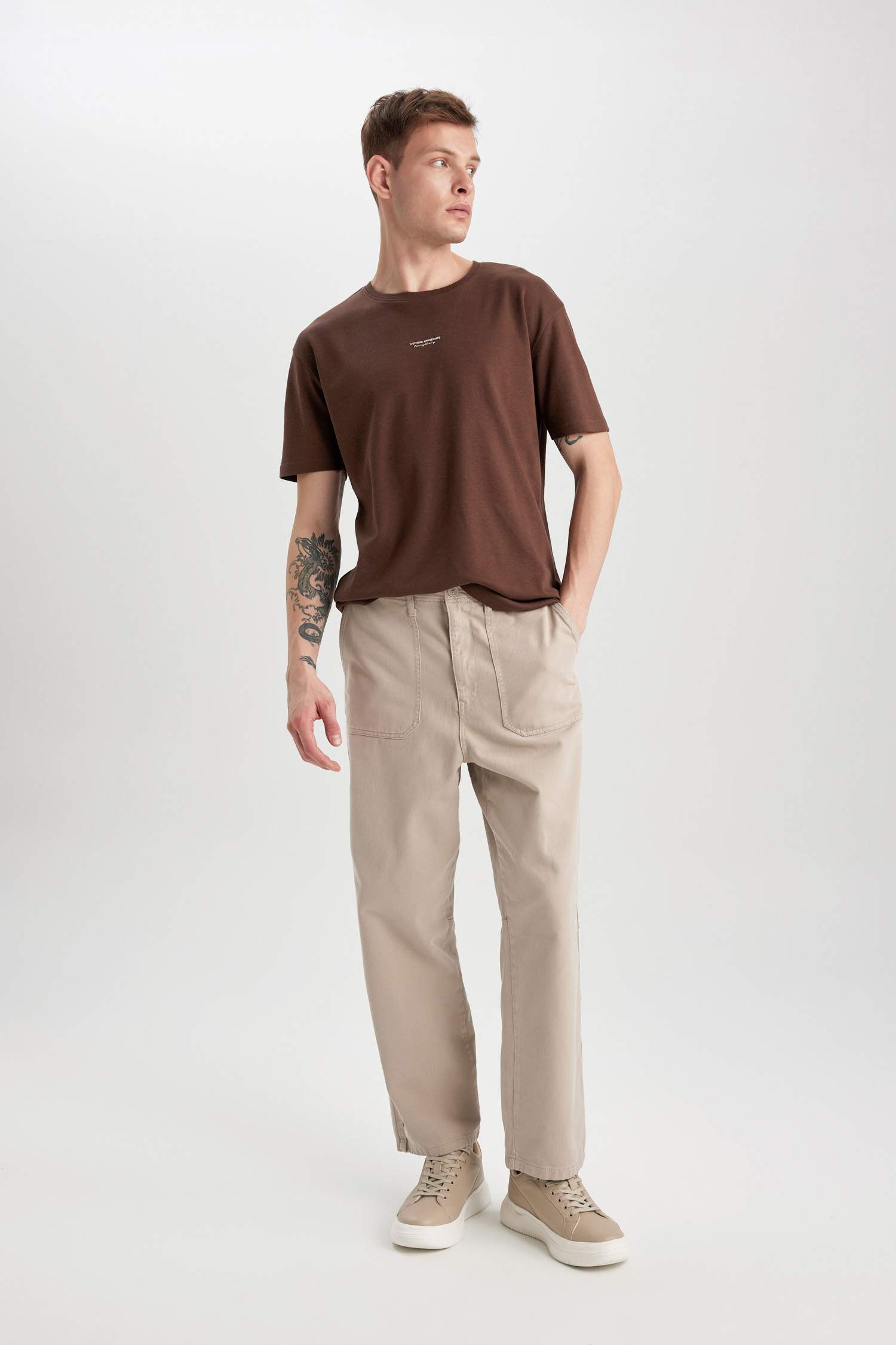 Gabardin Pantolon Baggy Fit Bol Rahat Kesim Cepli Düz Paça 