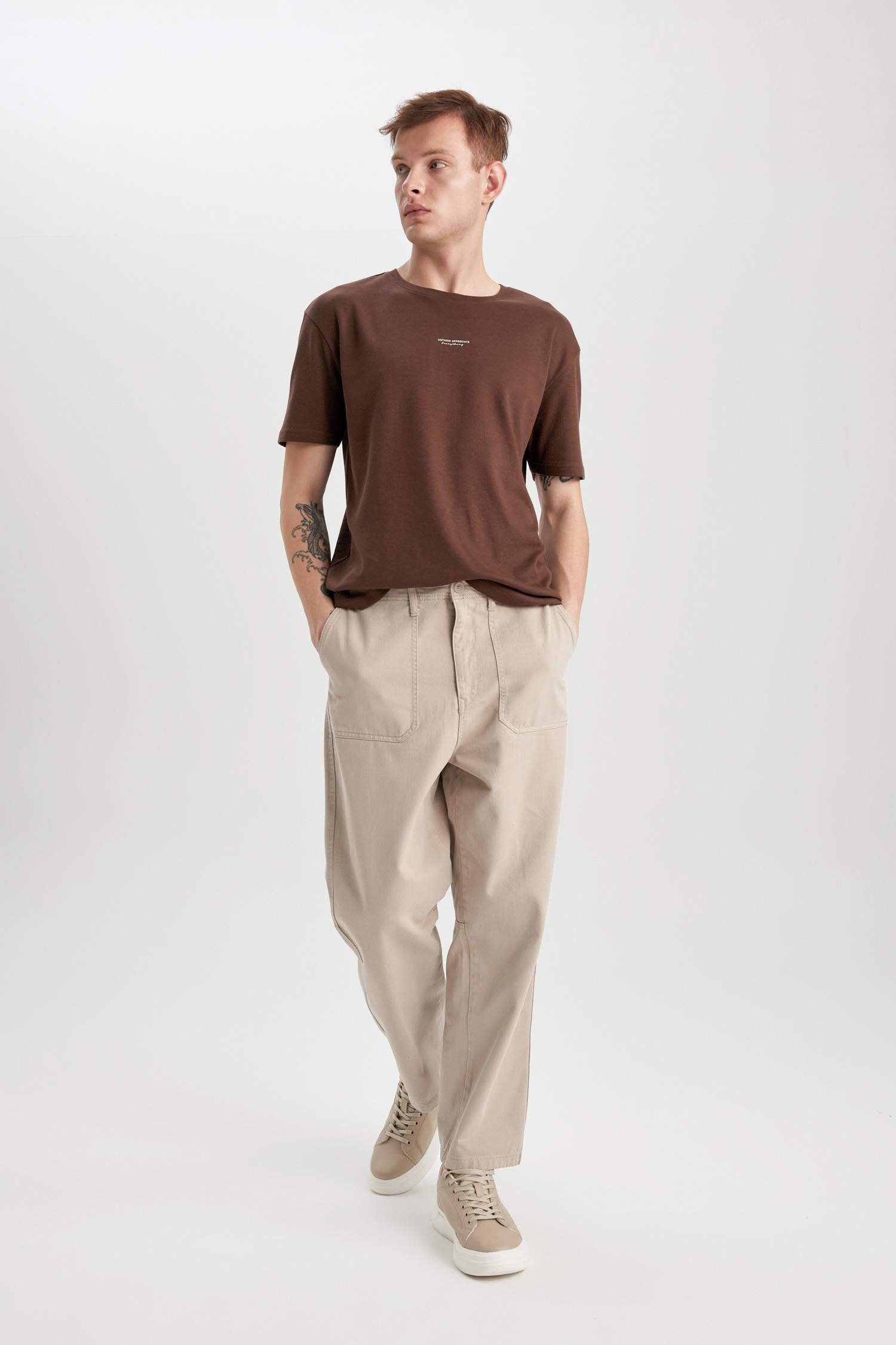 Gabardin Pantolon Baggy Fit Bol Rahat Kesim Cepli Düz Paça 