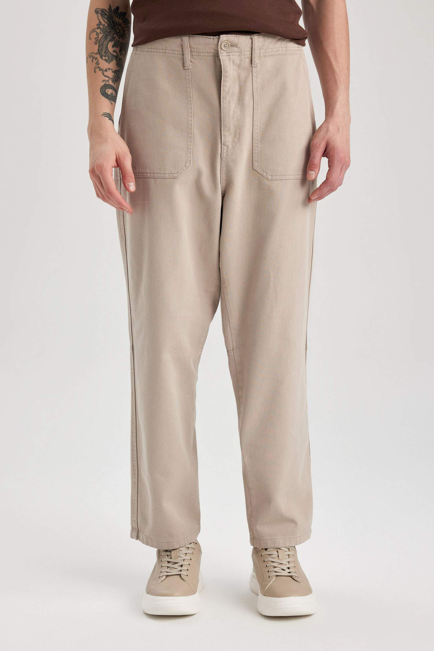 Gabardin Pantolon Baggy Fit Bol Rahat Kesim Cepli Düz Paça 