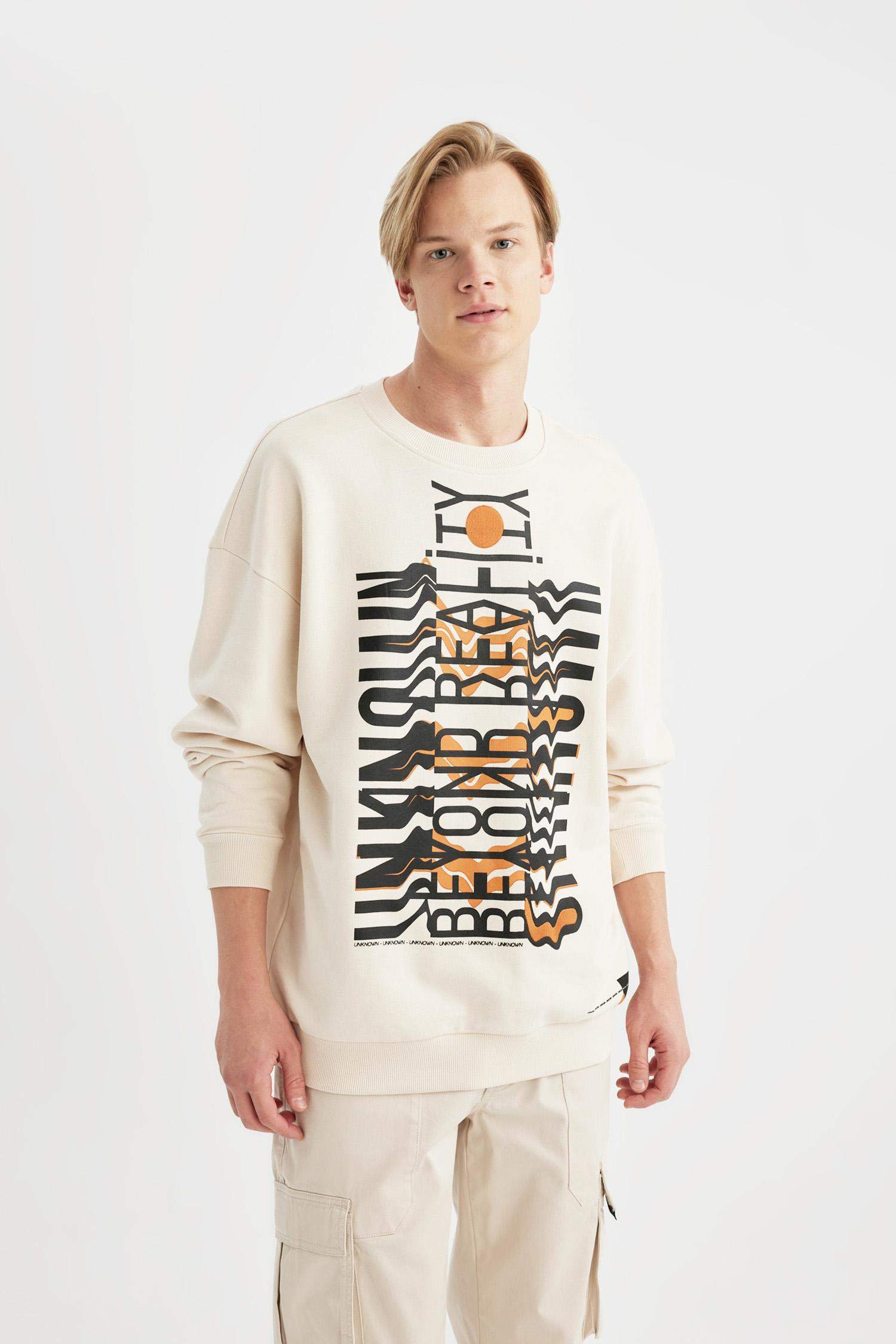 سويت شيرت اوفر سايز مطبوع برقبة مستديرة