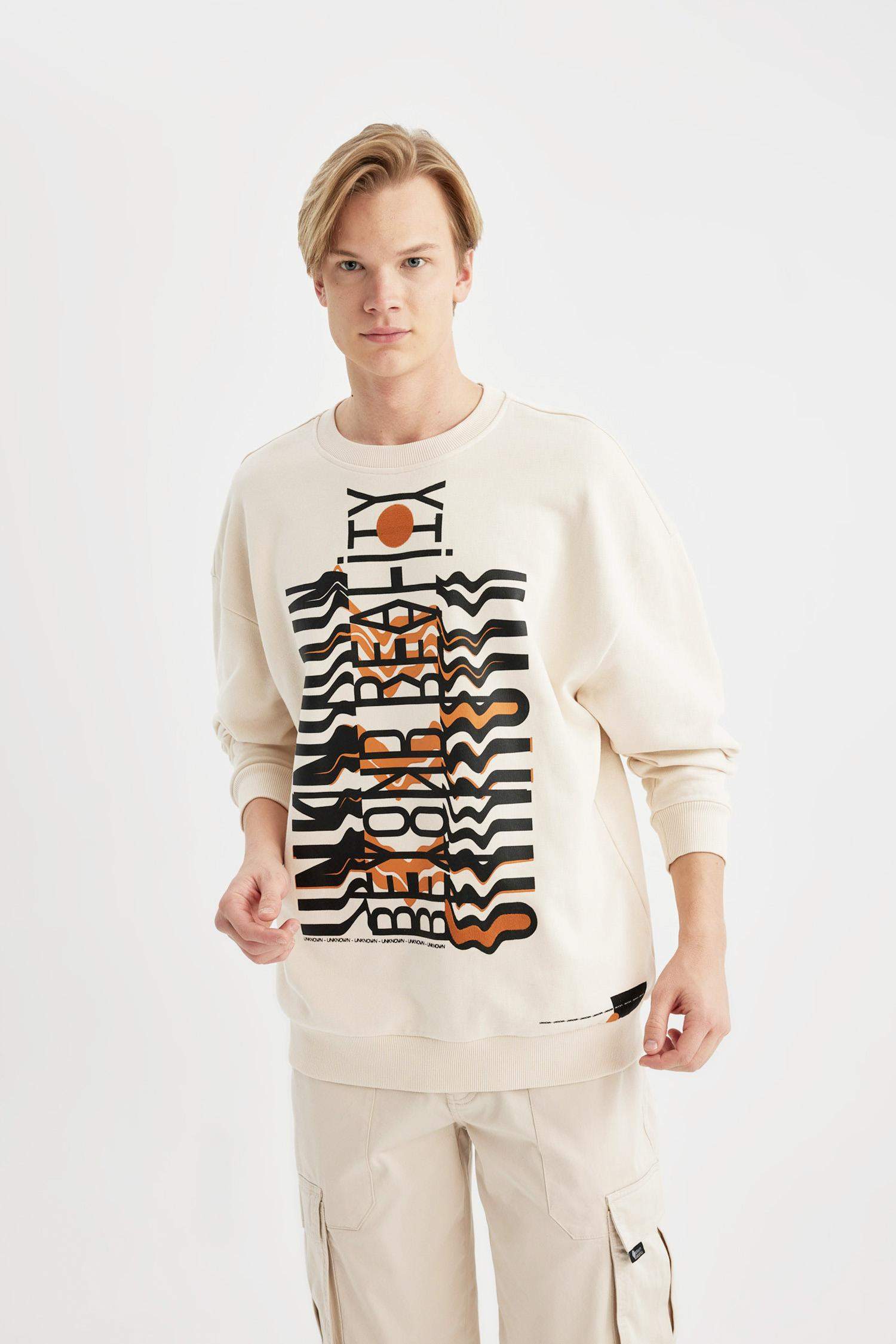 سويت شيرت اوفر سايز مطبوع برقبة مستديرة