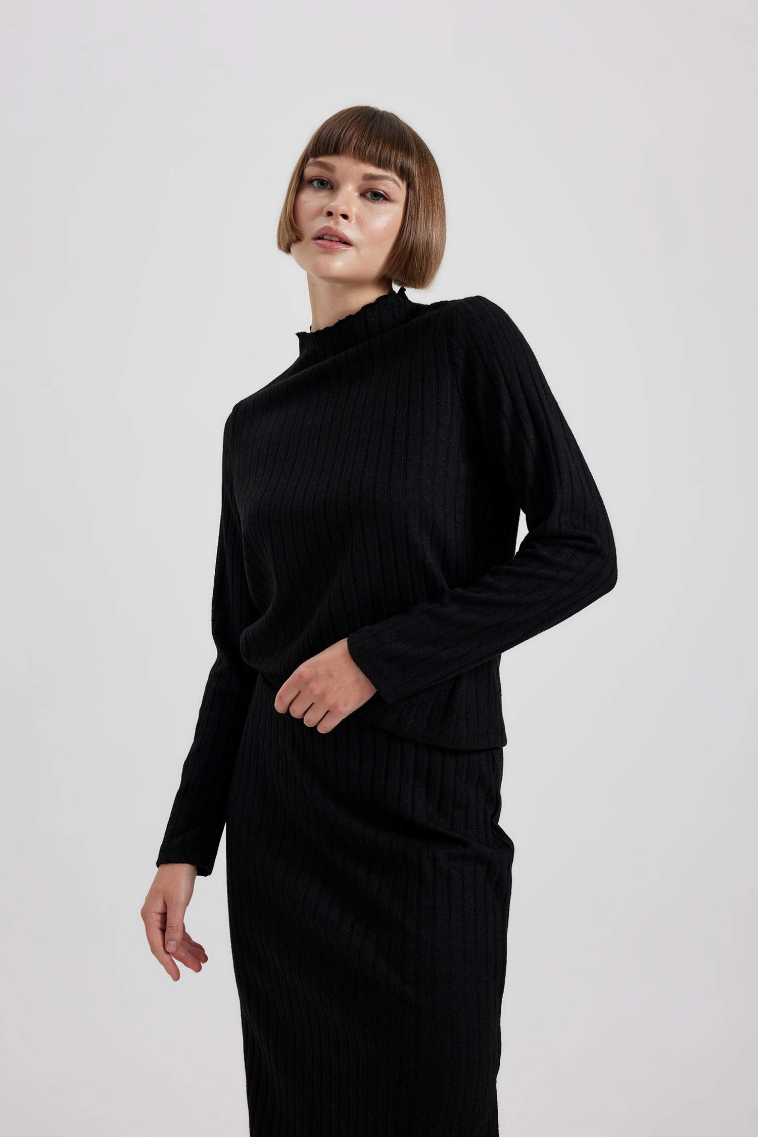 Slim Fit Half Turtleneck Corduroy Long Sleeve T-Shirt