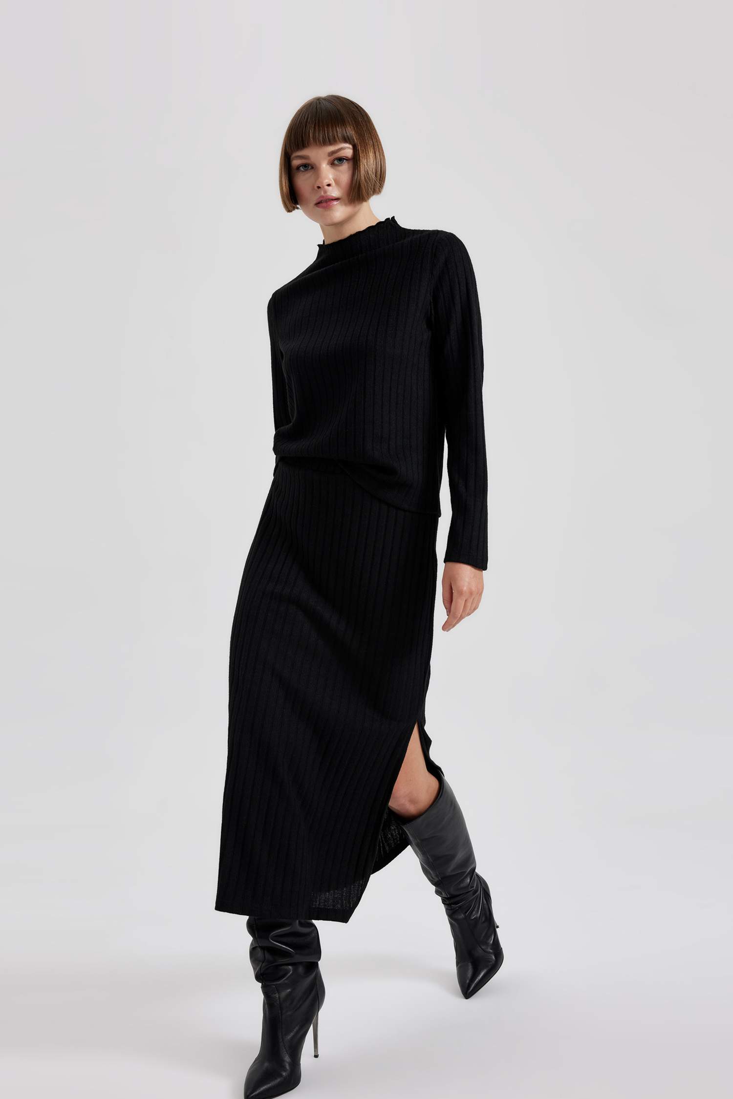 Slim Fit Half Turtleneck Corduroy Long Sleeve T-Shirt