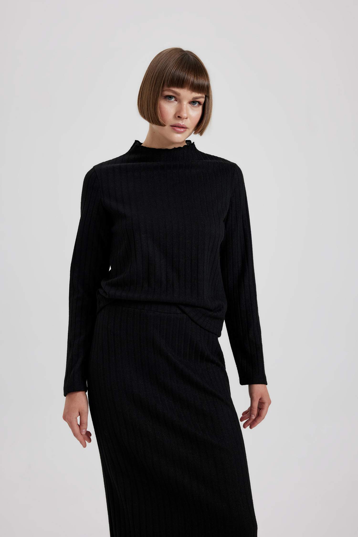 Slim Fit Half Turtleneck Corduroy Long Sleeve T-Shirt