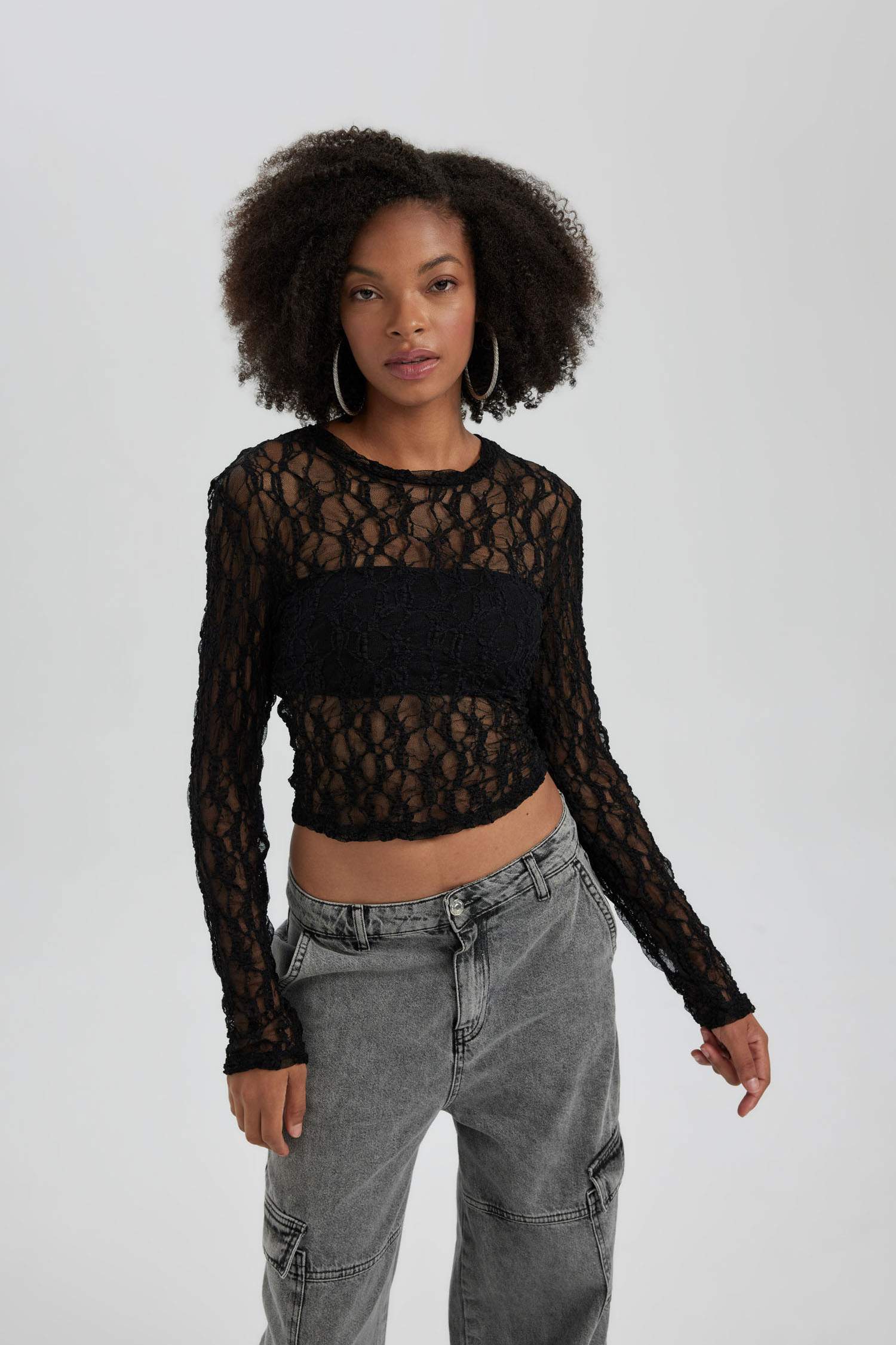 Slim Fit Crew Neck brode Long Sleeve T-Shirt