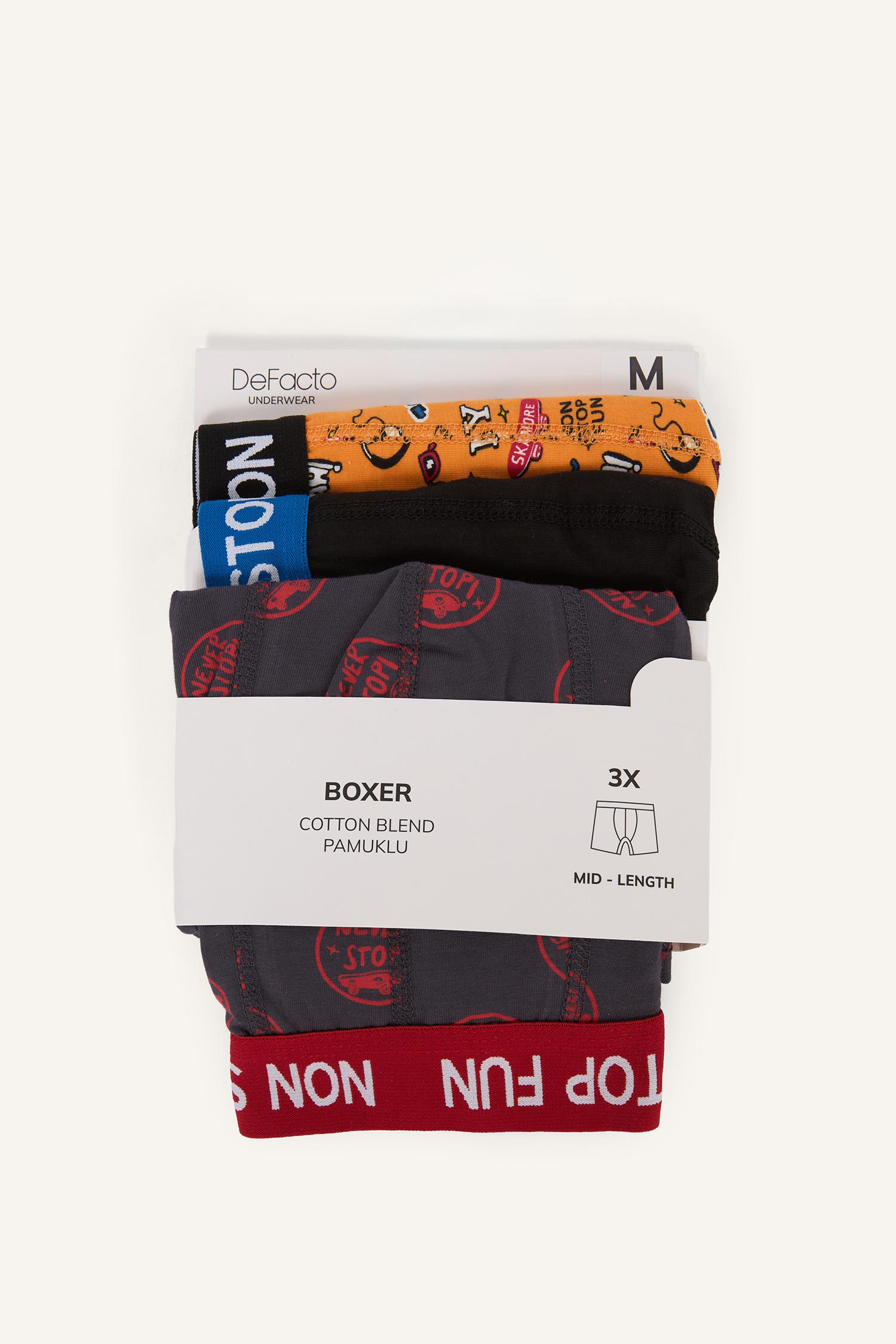 DeFacto Pamuklu Regular Fit Baskılı 3'lü Boxer görsel 7