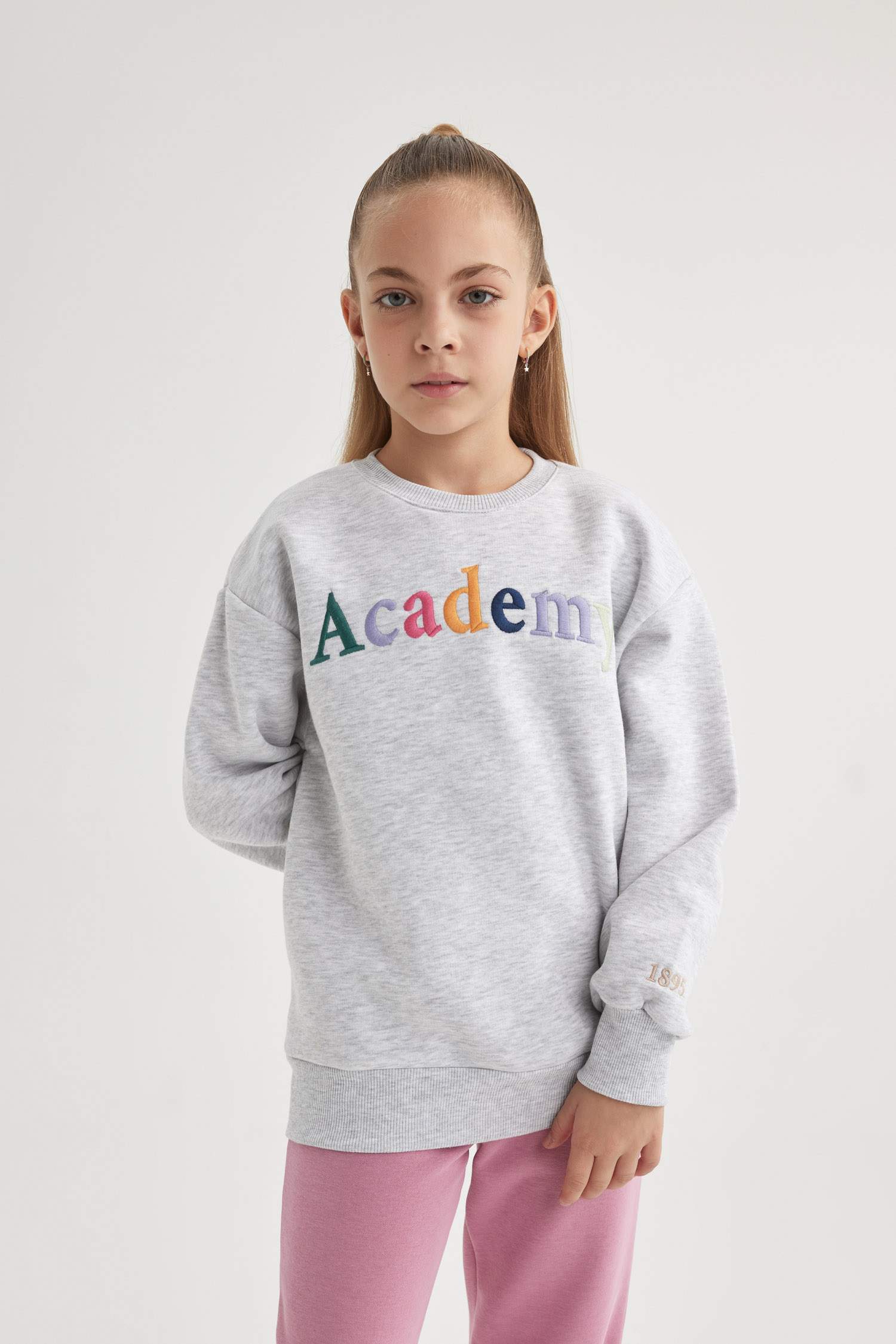Girl Crew Neck Printed Thick Sweatshirt