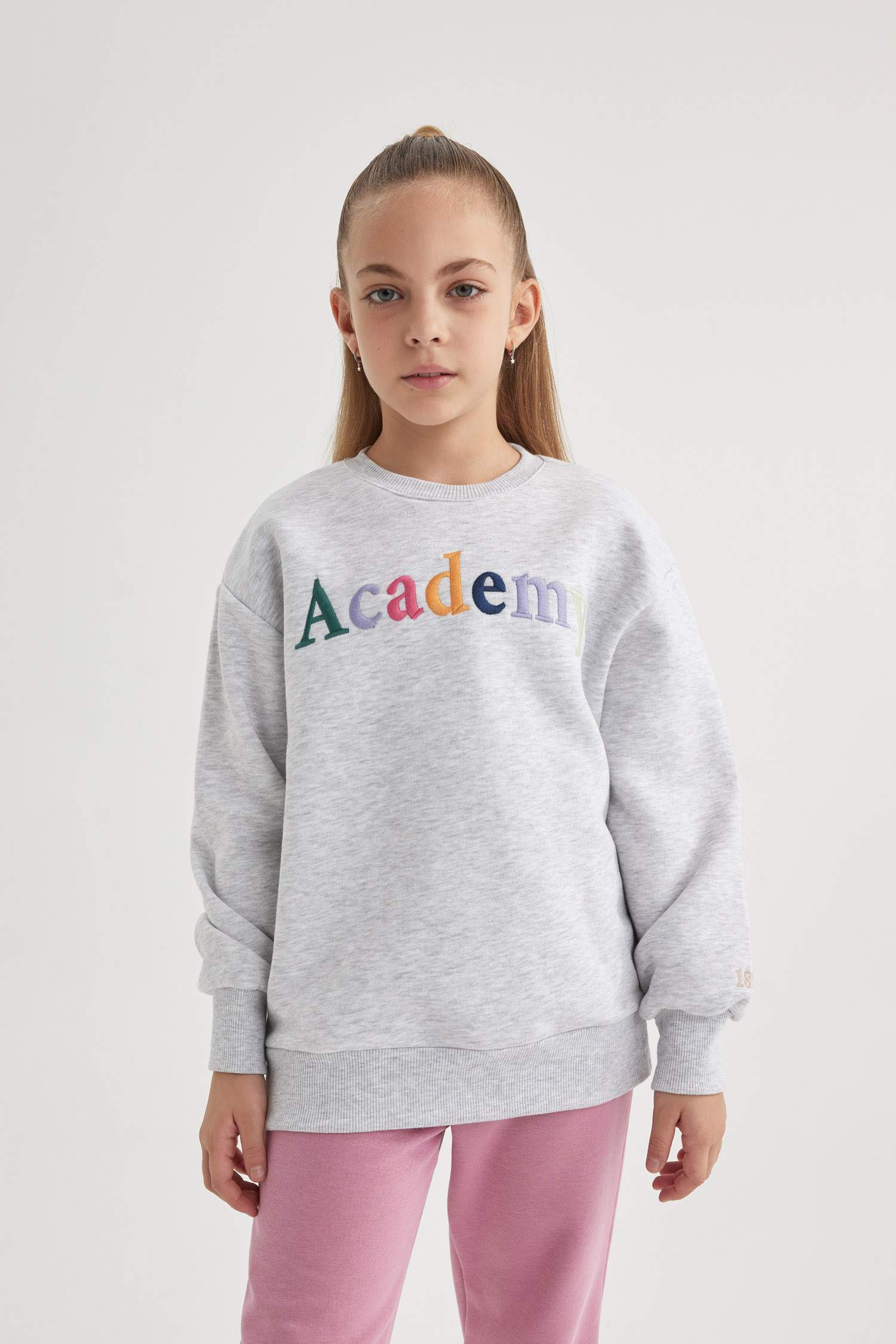 Girl Crew Neck Printed Thick Sweatshirt