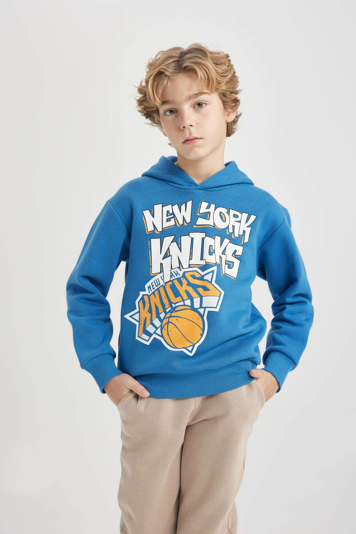 Erkek Çocuk NBA New York Knicks Kapüşonlu Kalın Sweatshirt