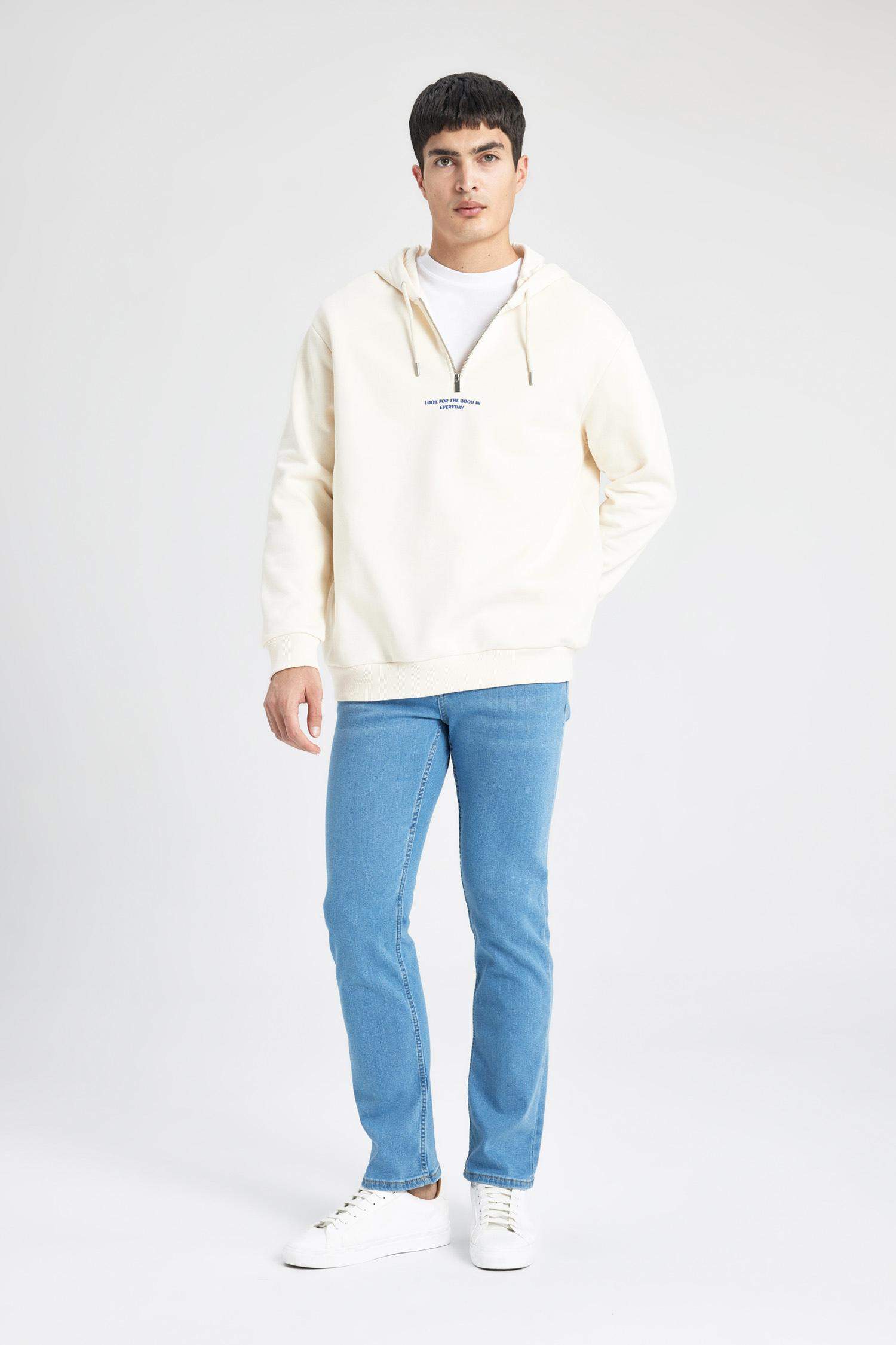 Oversize Geniş Kalıp Kapüşonlu Fermuarlı Sırt Baskılı Sweatshirt