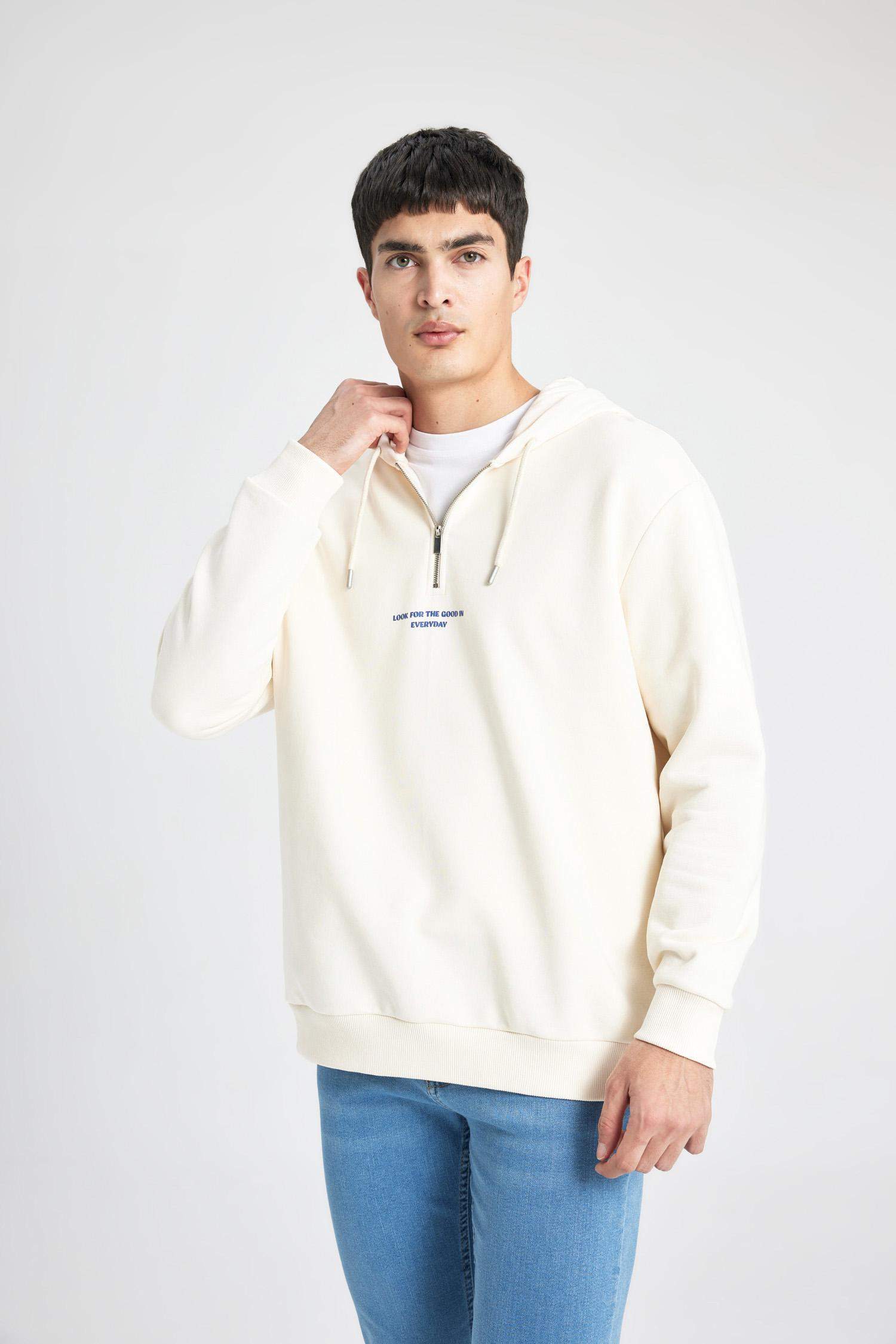 Oversize Geniş Kalıp Kapüşonlu Fermuarlı Sırt Baskılı Sweatshirt
