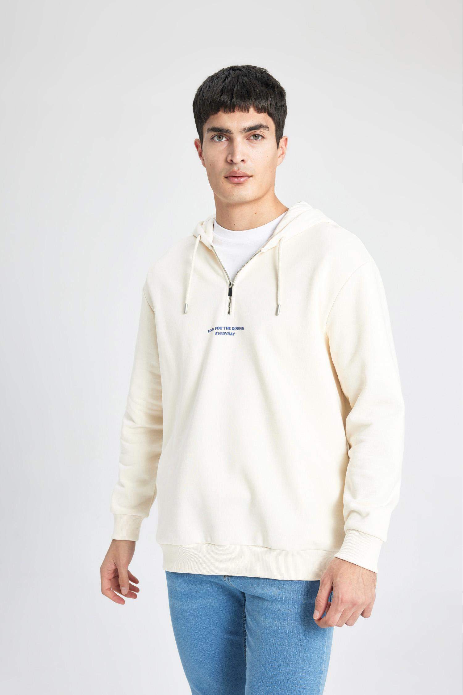 Oversize Geniş Kalıp Kapüşonlu Fermuarlı Sırt Baskılı Sweatshirt