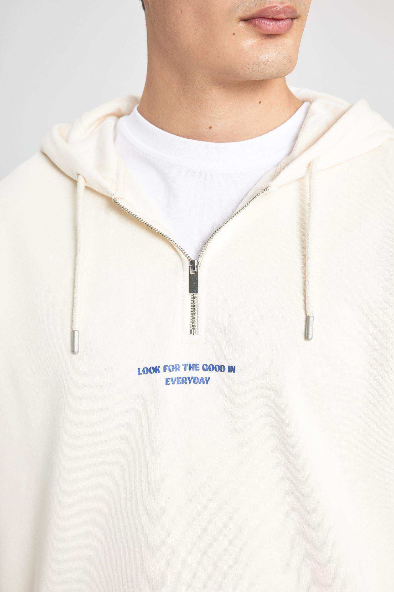 Oversize Geniş Kalıp Kapüşonlu Fermuarlı Sırt Baskılı Sweatshirt