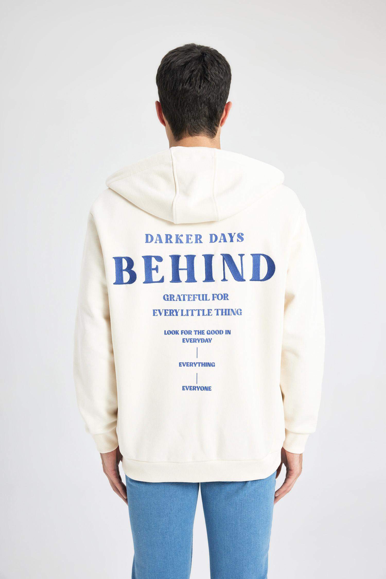 Oversize Geniş Kalıp Kapüşonlu Fermuarlı Sırt Baskılı Sweatshirt