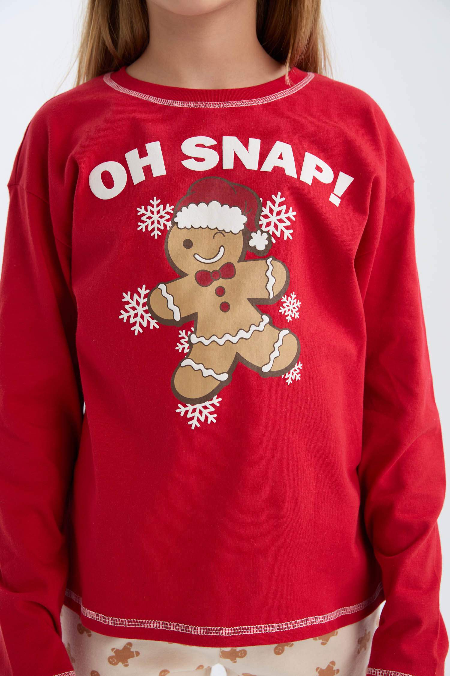 Kız Çocuk Pijama Takımı Yılbaşı Temalı Uzun Kollu Üst Uzun Alt