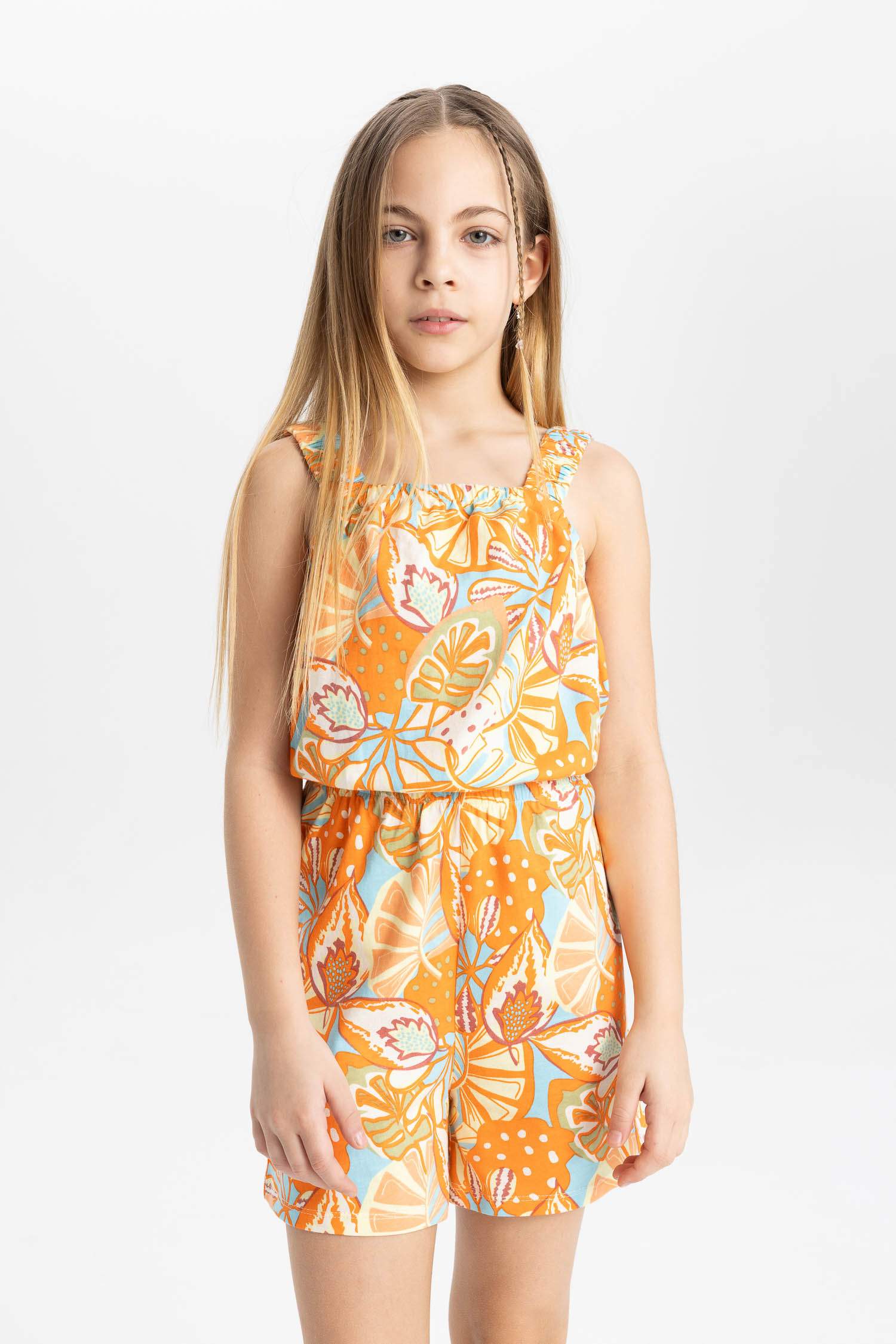 Girl Patterned Strappy Jumpsuit