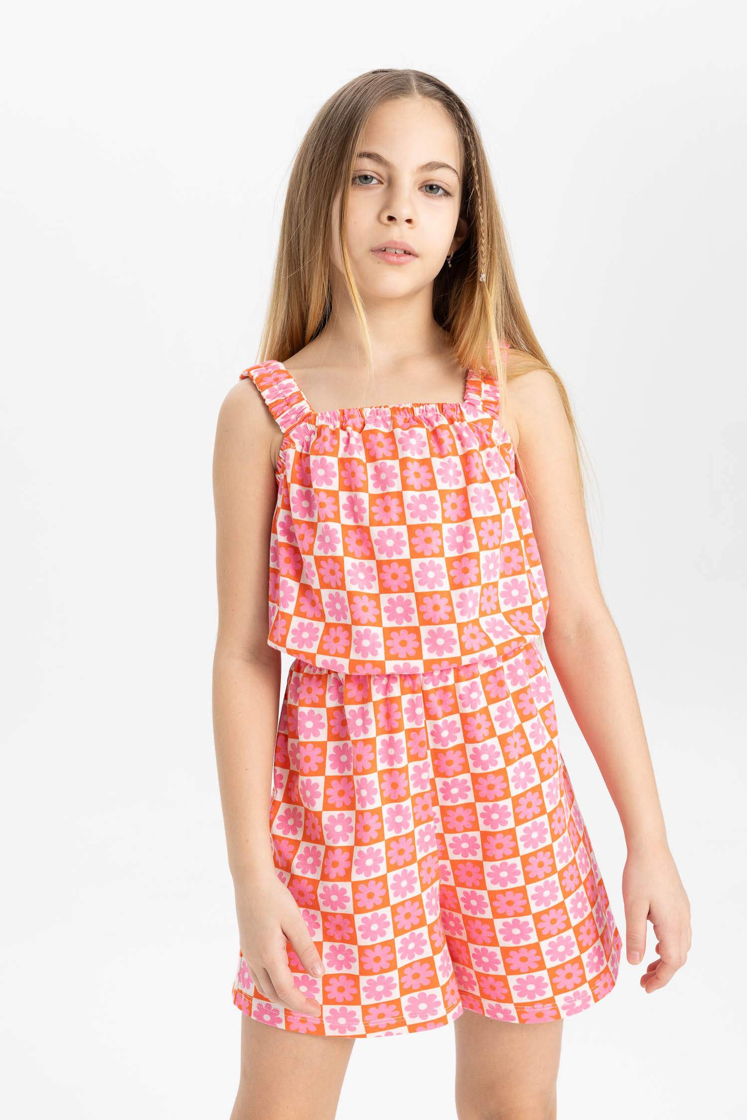 Girl Patterned Strappy Short Jumpsuit