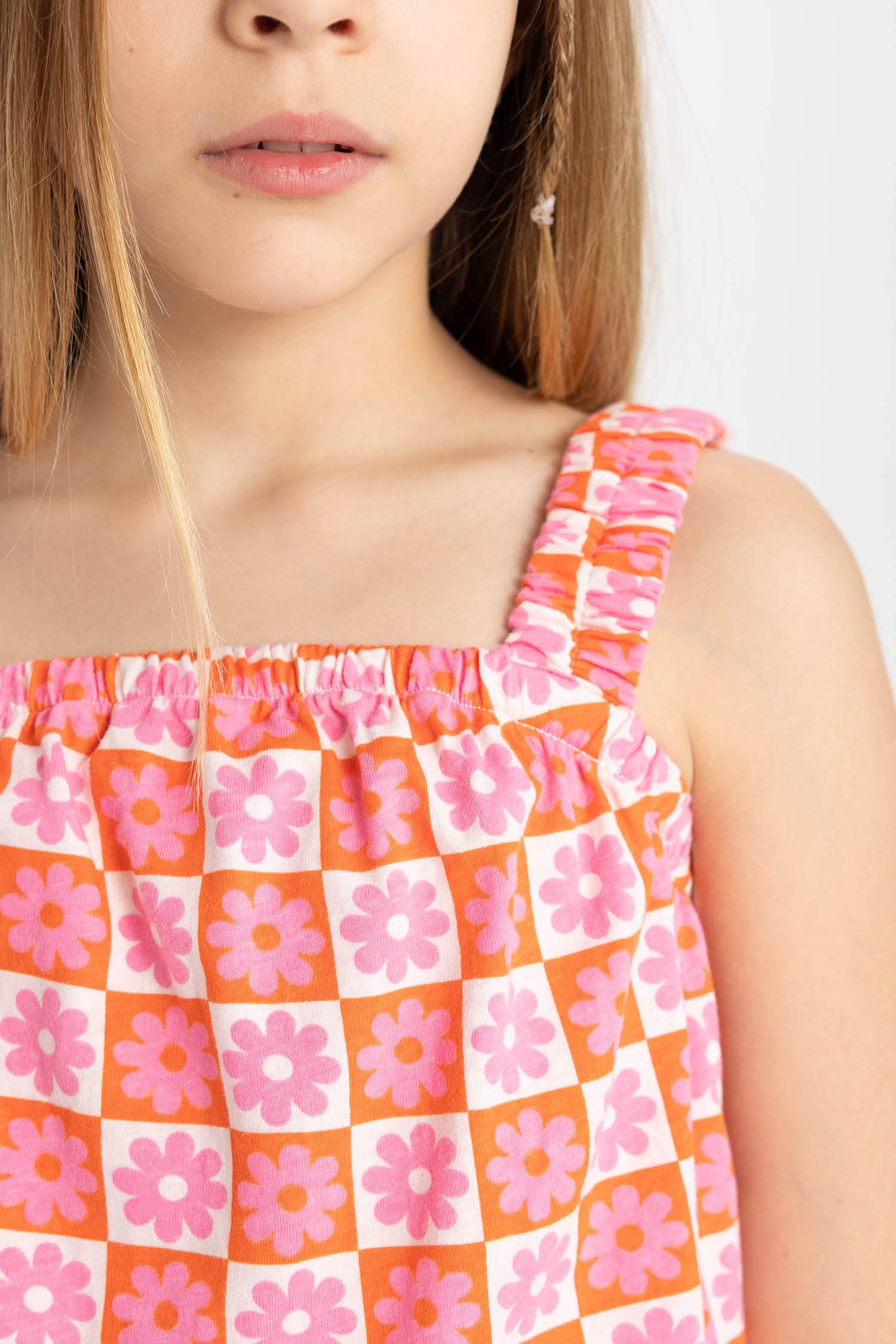 Girl Patterned Strappy Short Jumpsuit