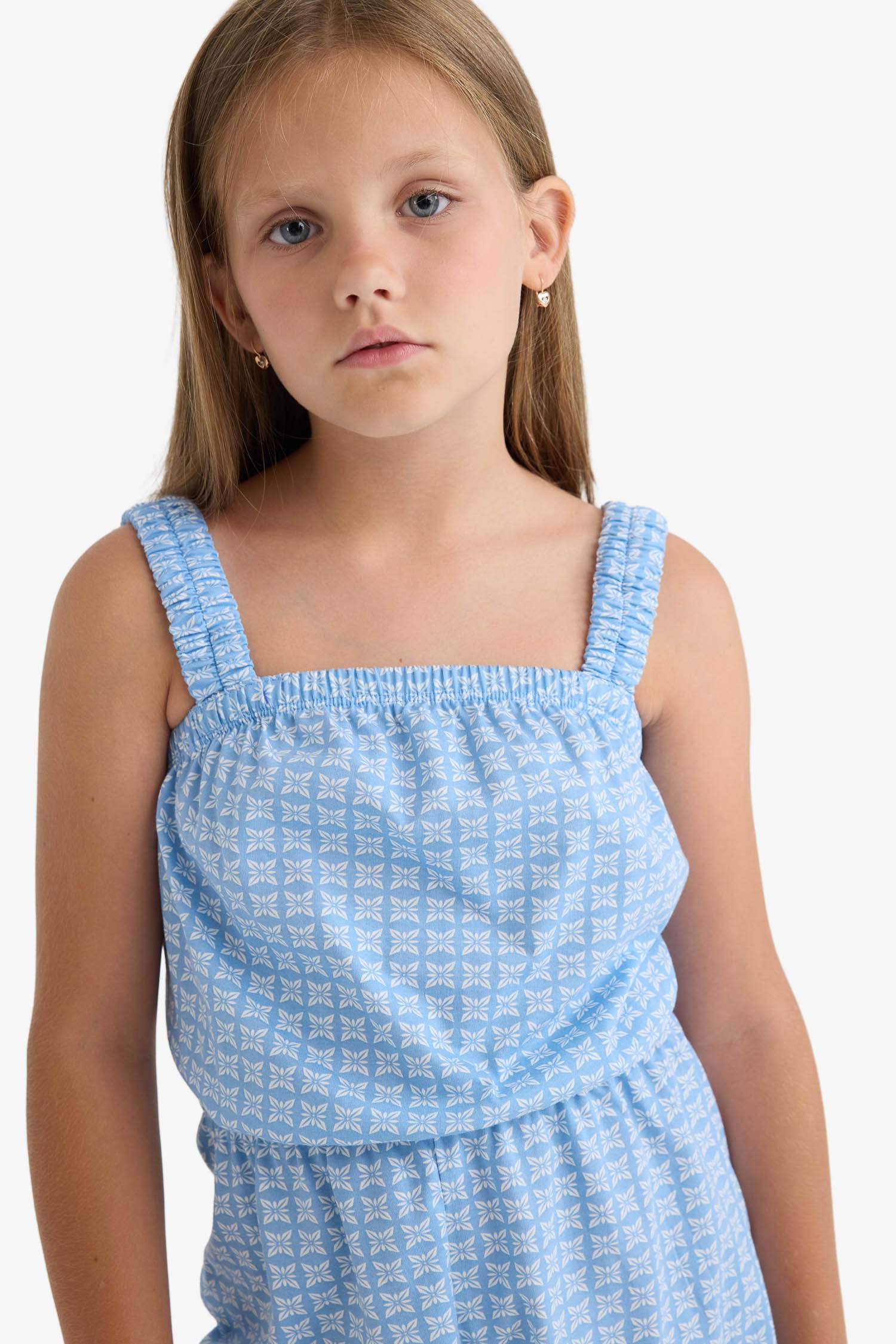 Kız Çocuk Desenli Askılı Tulum