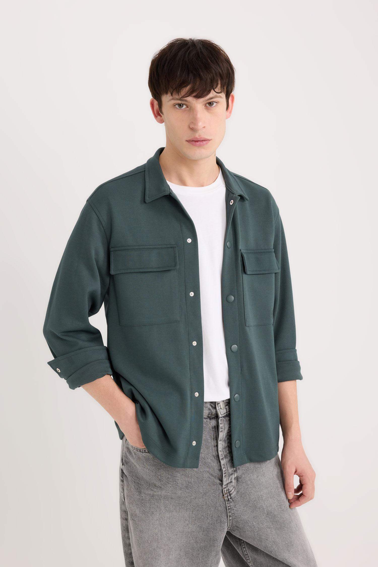 Relax Fit Çıtçıt Kapamalı Uzun Kollu Gömlek