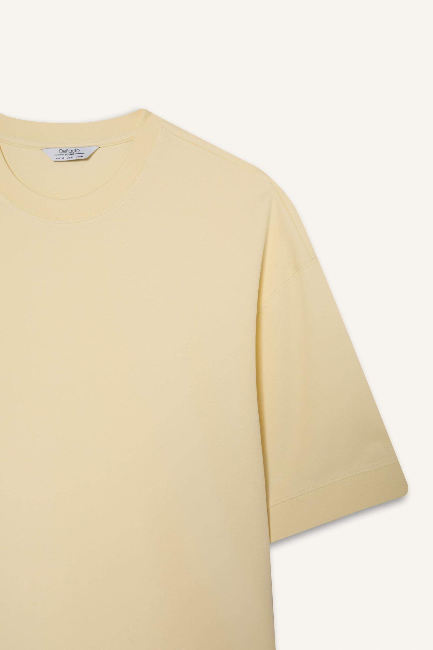 Loose Fit Bisiklet Yaka Kısa Kollu Ağır Kumaş Basic Düz Tişört