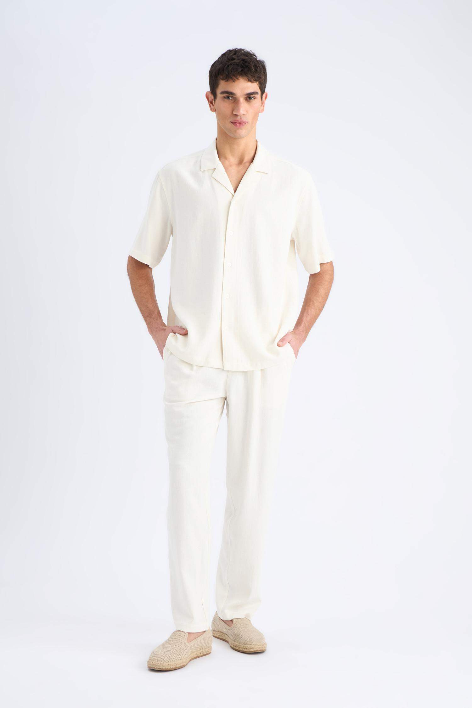 Yazlık Viskon Jogger Pantolon Regular Fit Normal Kesim Keten Karışımlı Düz Paça Cepli