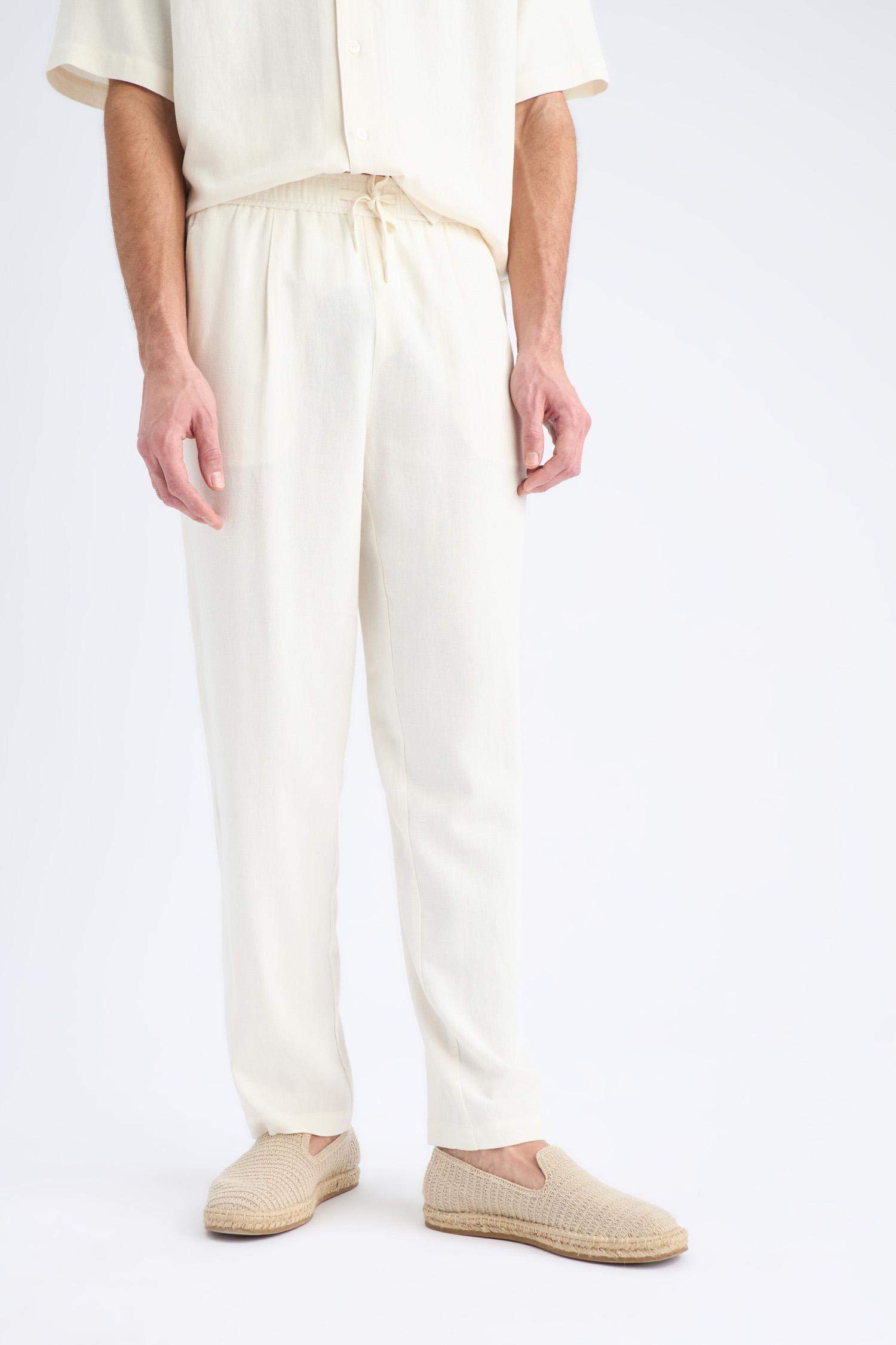 Yazlık Viskon Jogger Pantolon Regular Fit Normal Kesim Keten Karışımlı Düz Paça Cepli