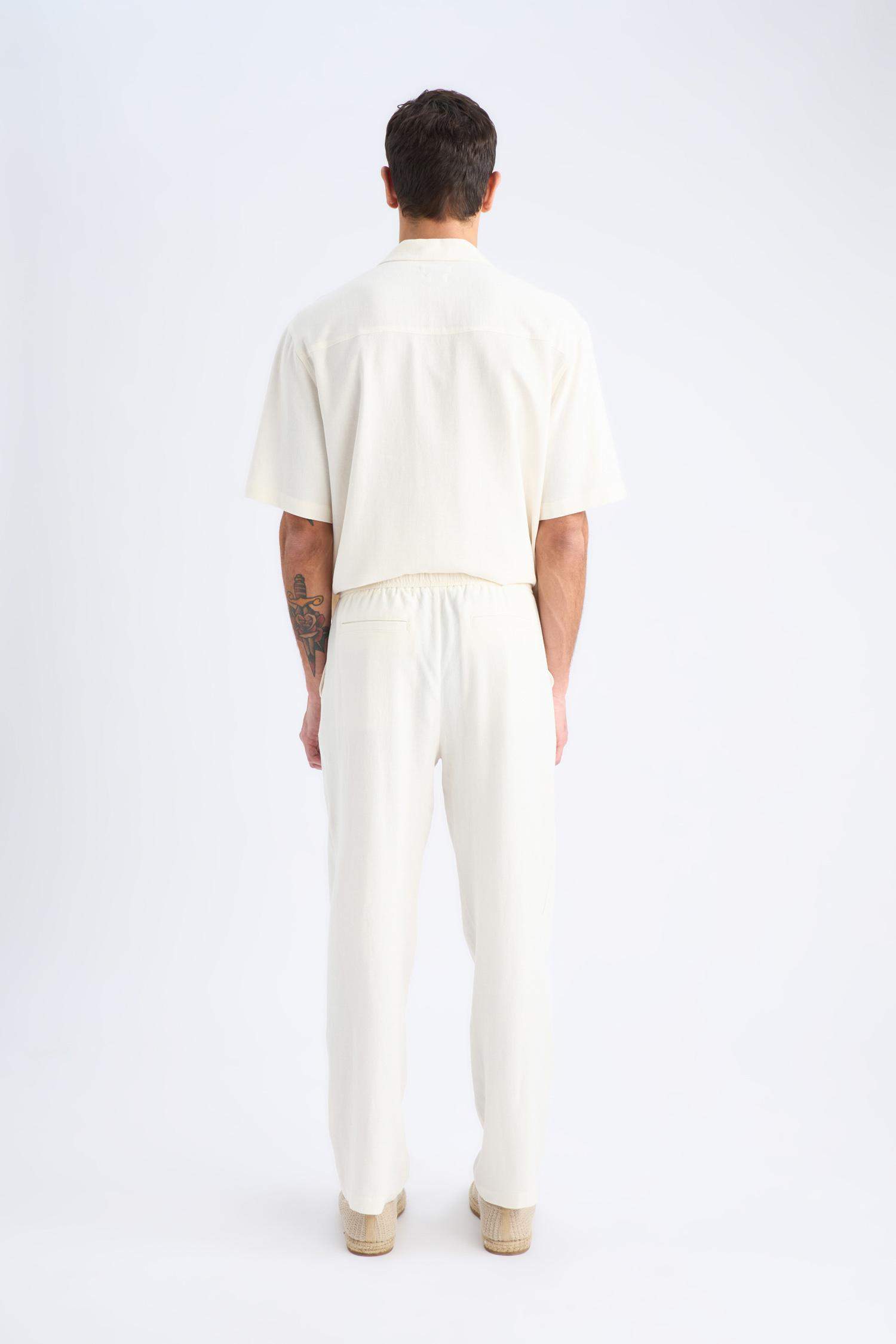 Yazlık Viskon Jogger Pantolon Regular Fit Normal Kesim Keten Karışımlı Düz Paça Cepli