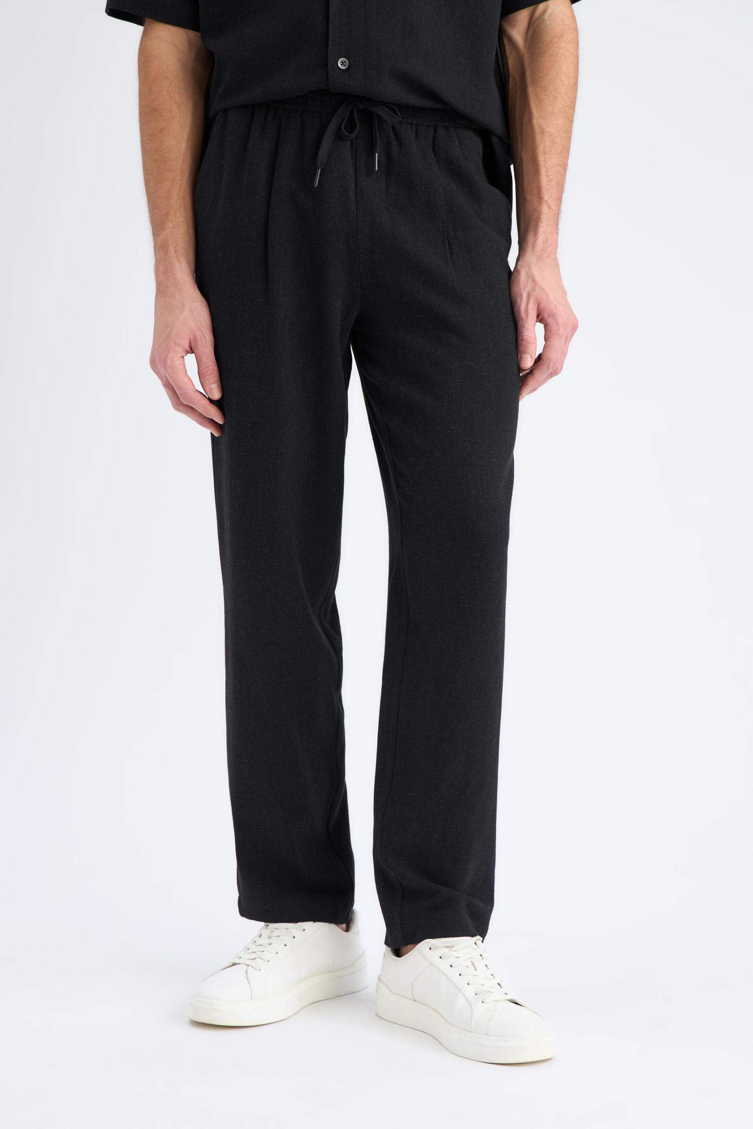 Yazlık Viskon Jogger Pantolon Regular Fit Normal Kesim Keten Karışımlı Düz Paça Cepli