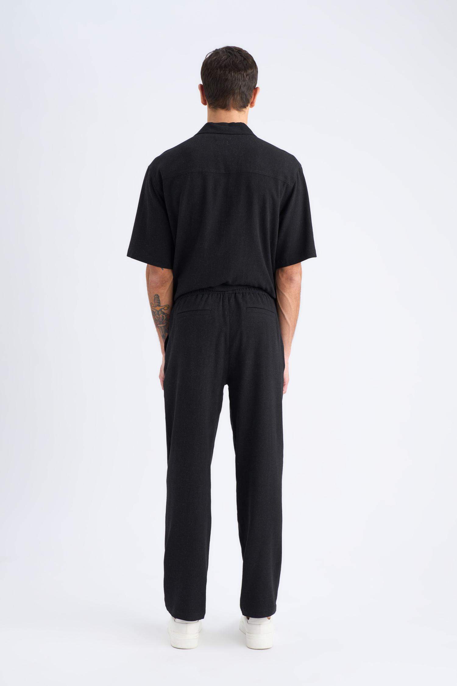 Yazlık Viskon Jogger Pantolon Regular Fit Normal Kesim Keten Karışımlı Düz Paça Cepli