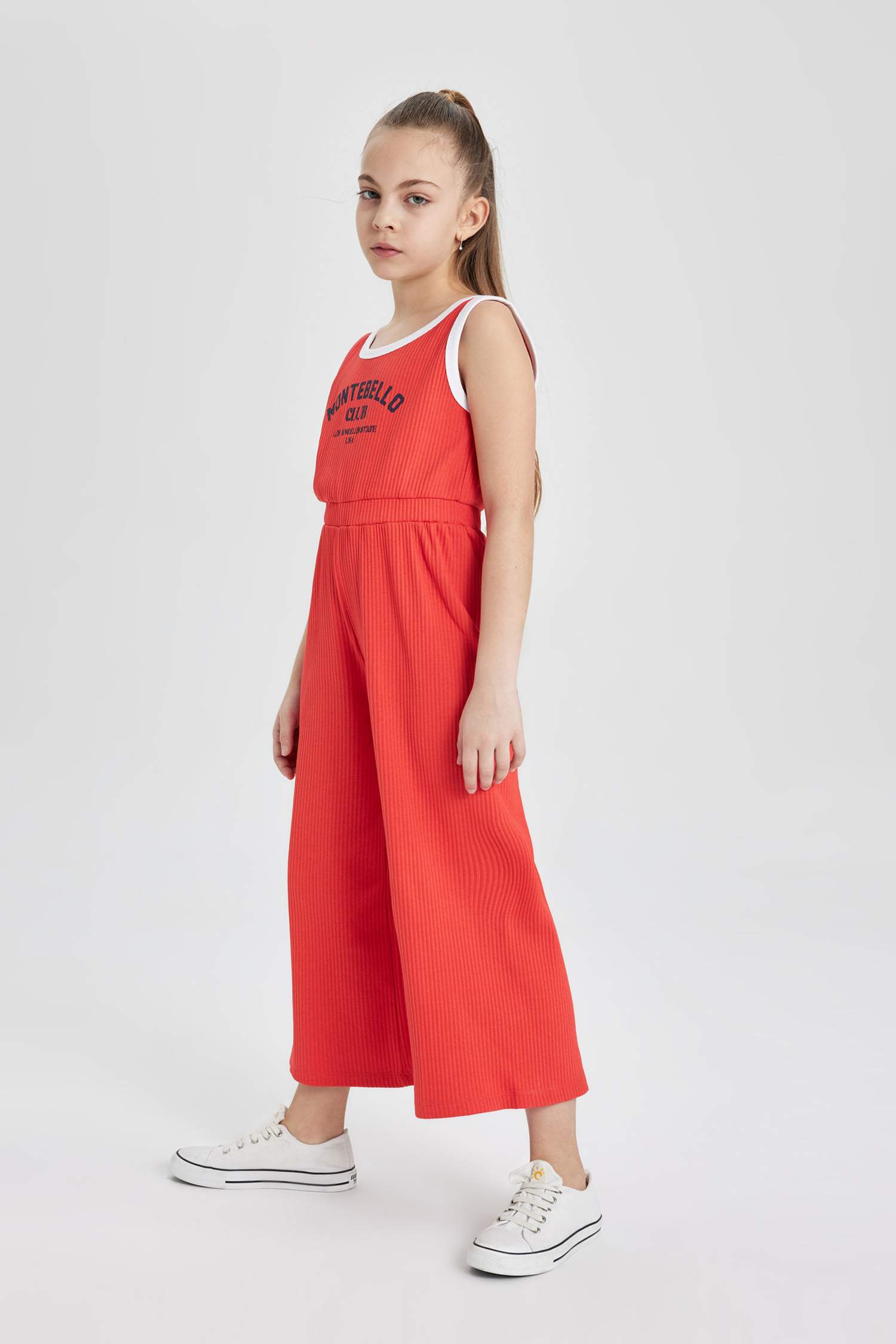 Kız Çocuk Baskılı Fitilli Kaşkorse Kolsuz Uzun Tulum