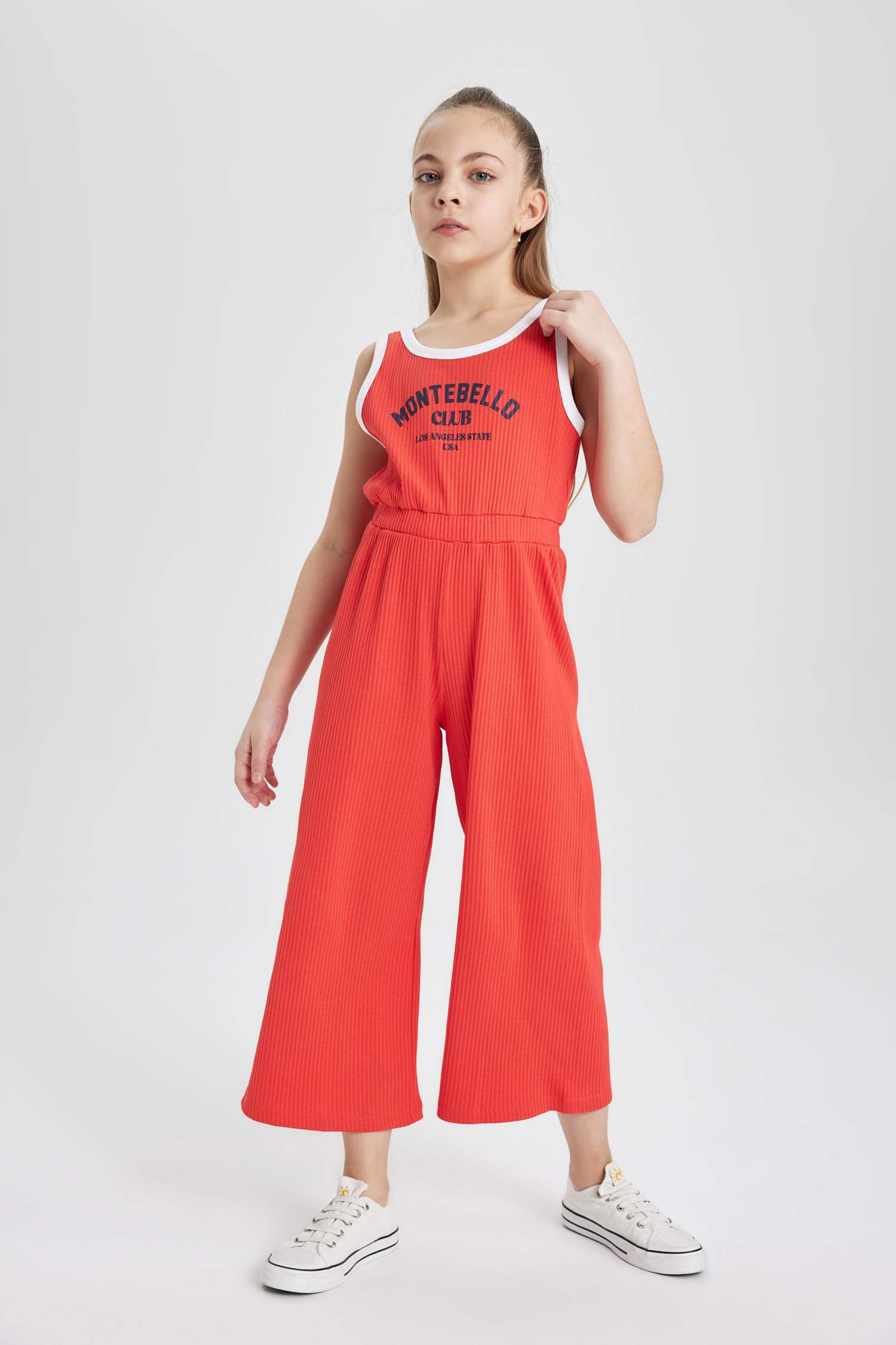 Kız Çocuk Baskılı Fitilli Kaşkorse Kolsuz Uzun Tulum