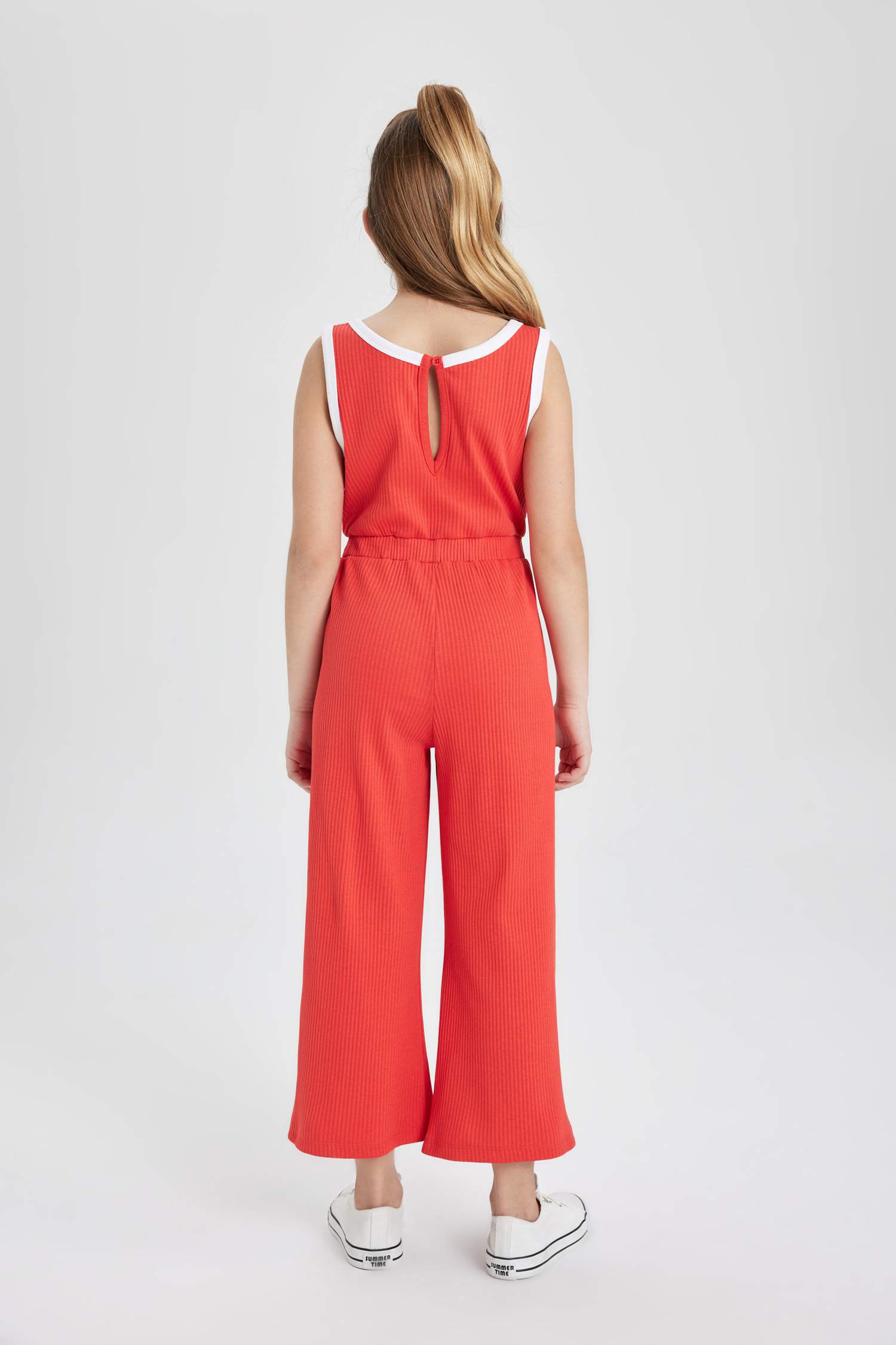 Kız Çocuk Baskılı Fitilli Kaşkorse Kolsuz Uzun Tulum