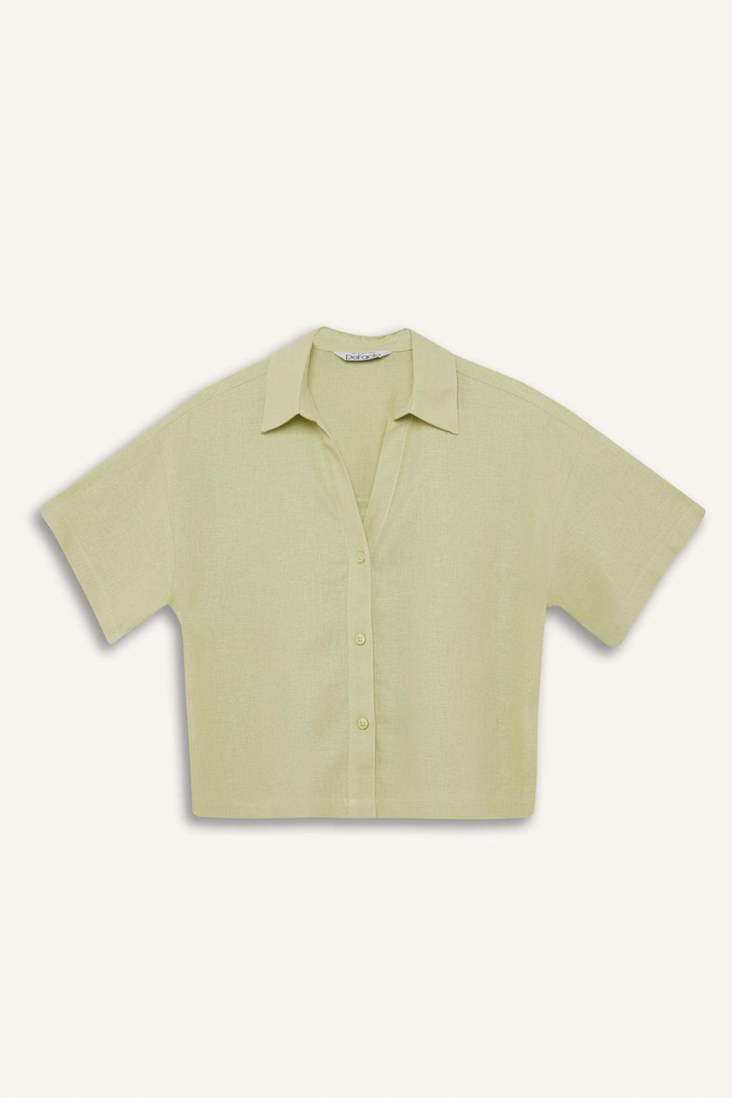 Chemise oversize en lin mélangé à manches courtes