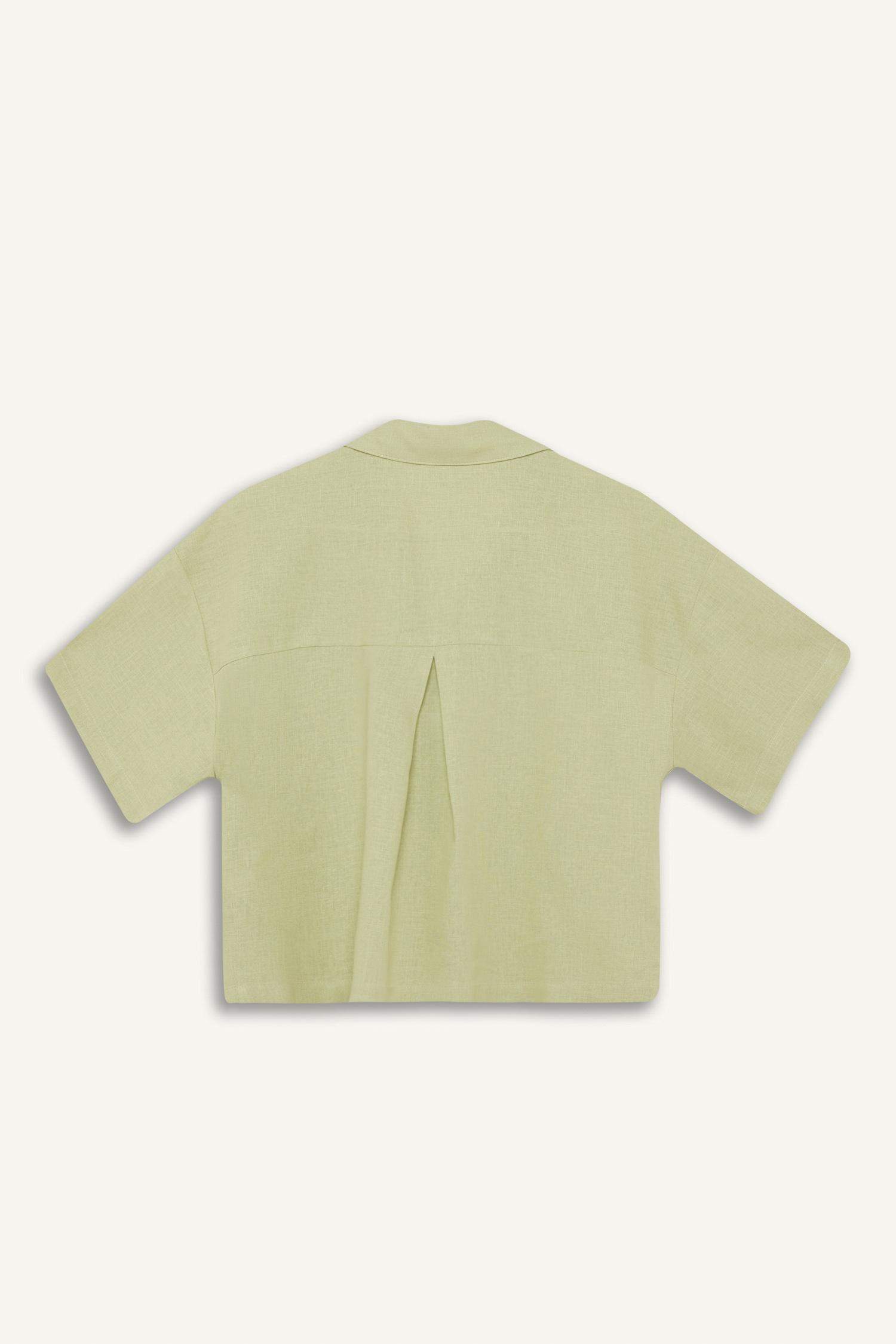 Chemise oversize en lin mélangé à manches courtes