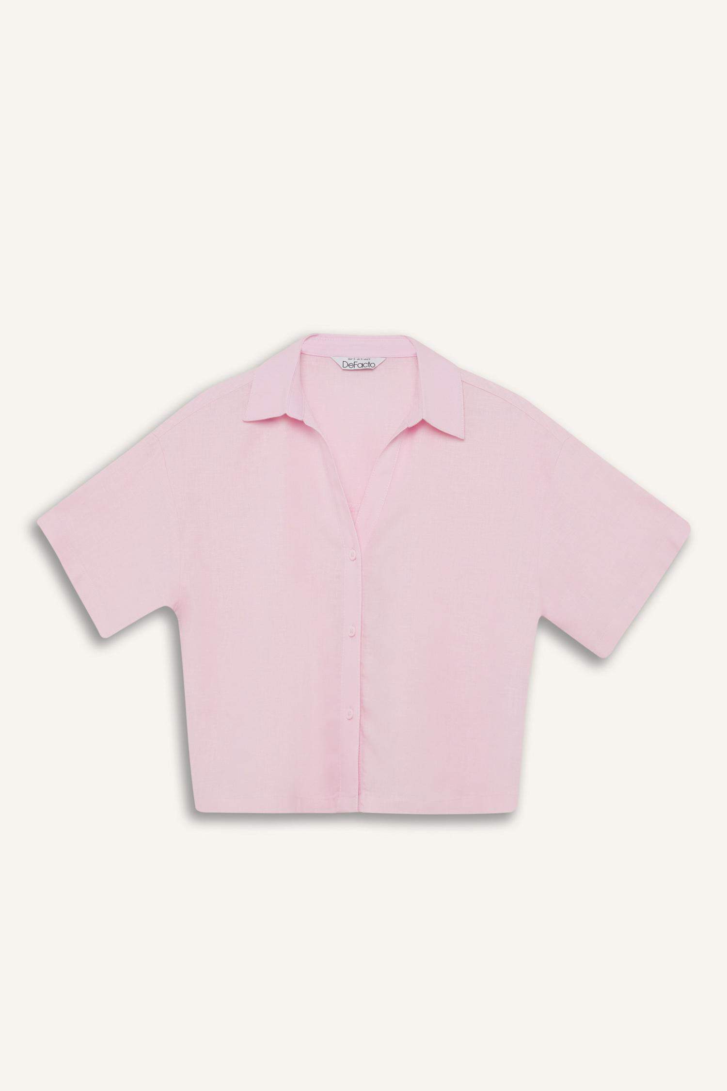 قميص نص كم اوفر سايز من كتان