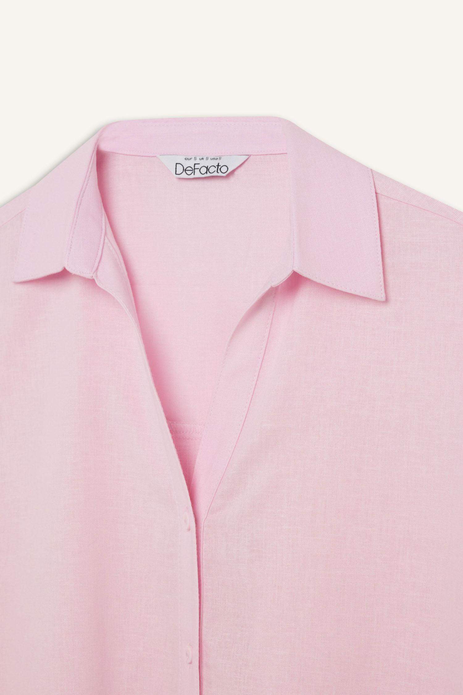 قميص نص كم اوفر سايز من كتان