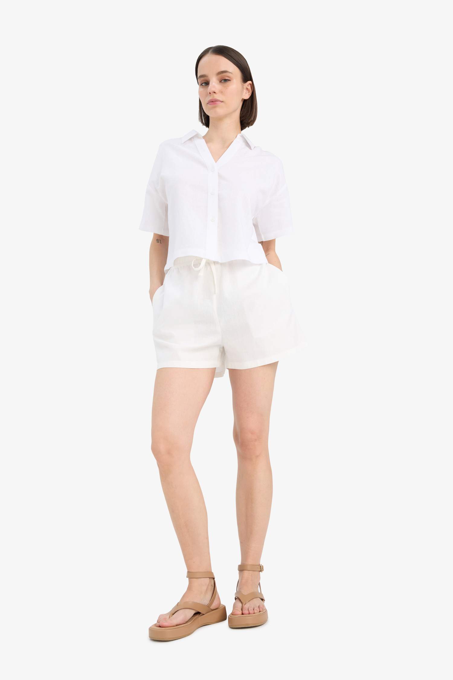 Chemise oversize en lin mélangé à manches courtes