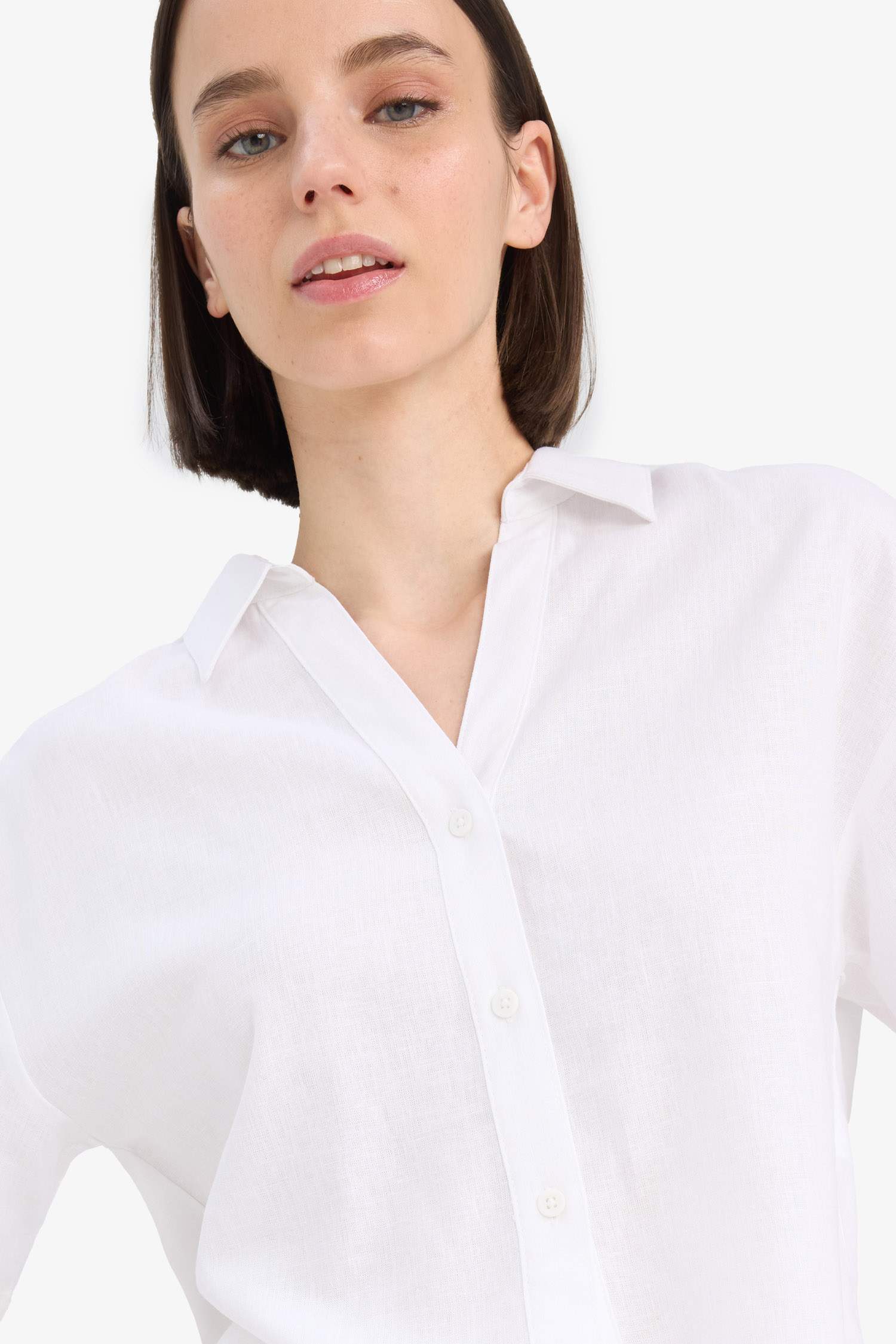 Chemise oversize en lin mélangé à manches courtes