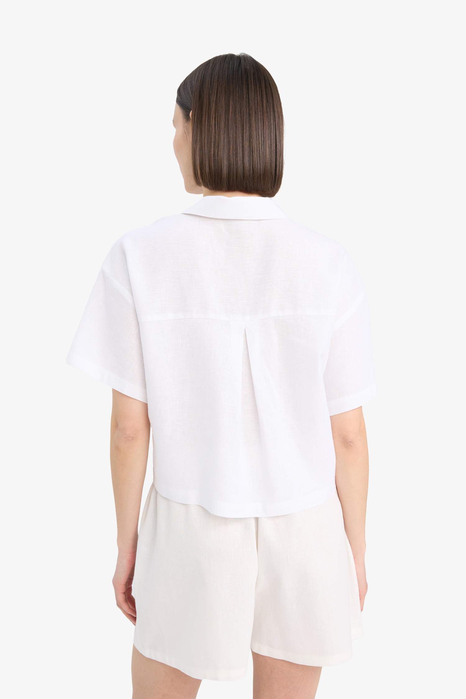 Chemise oversize en lin mélangé à manches courtes