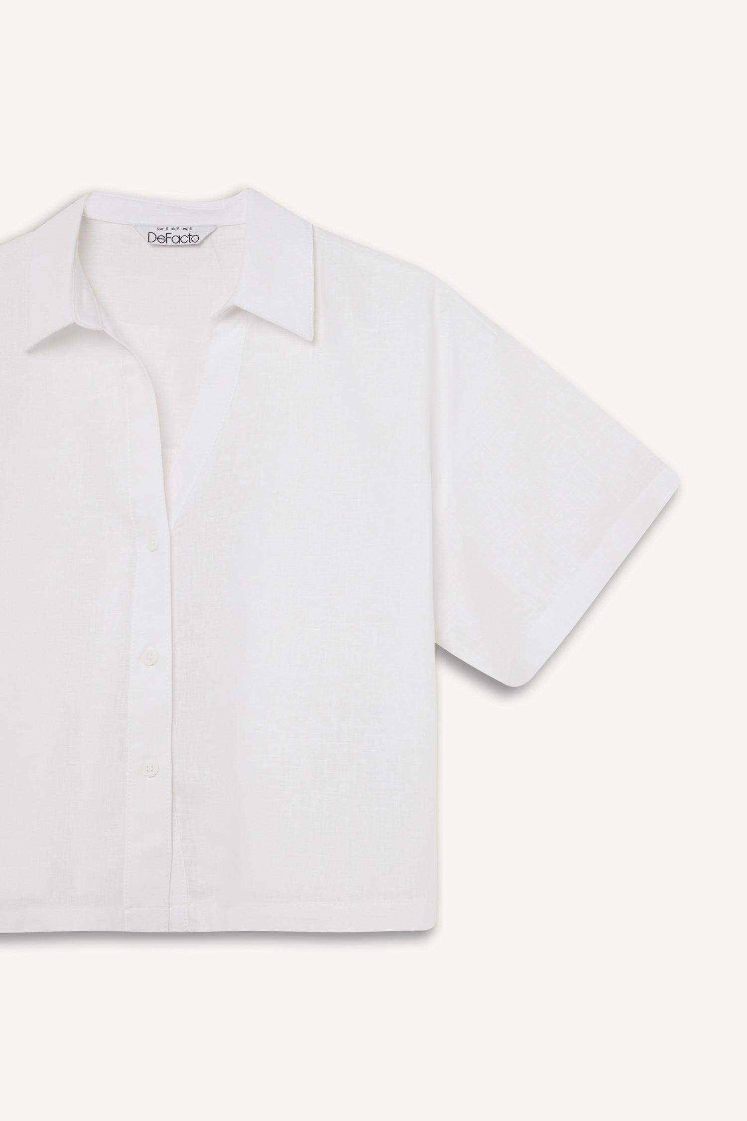 Chemise oversize en lin mélangé à manches courtes