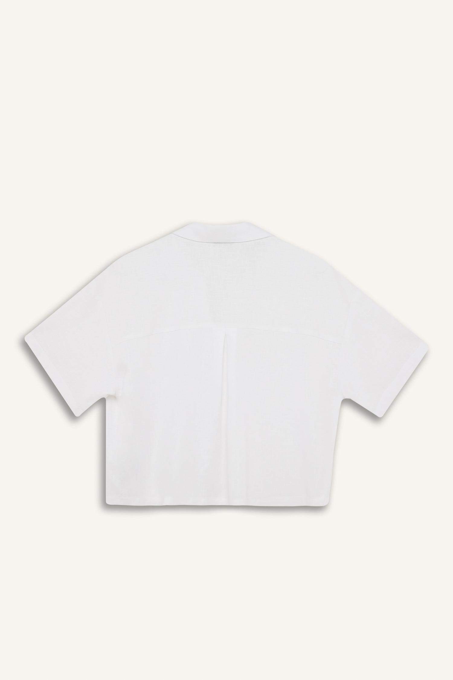 Chemise oversize en lin mélangé à manches courtes