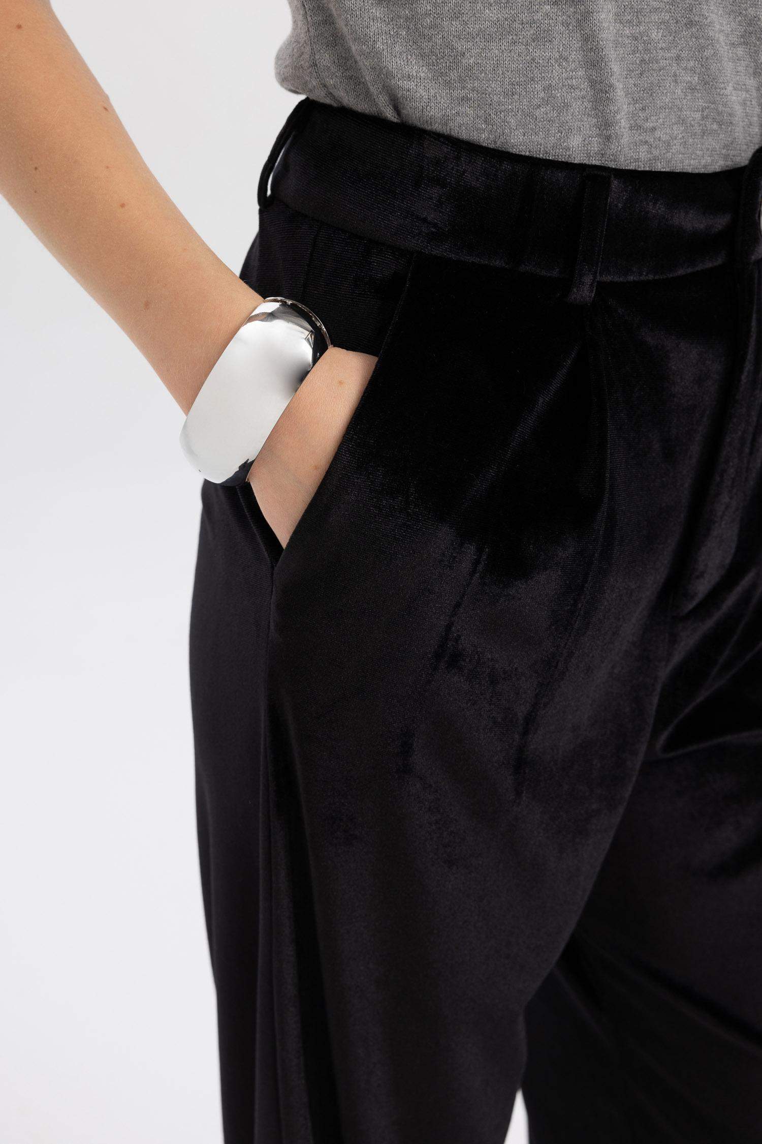 بنطلون قطيفة وايد ليج برجل واسع بجيب