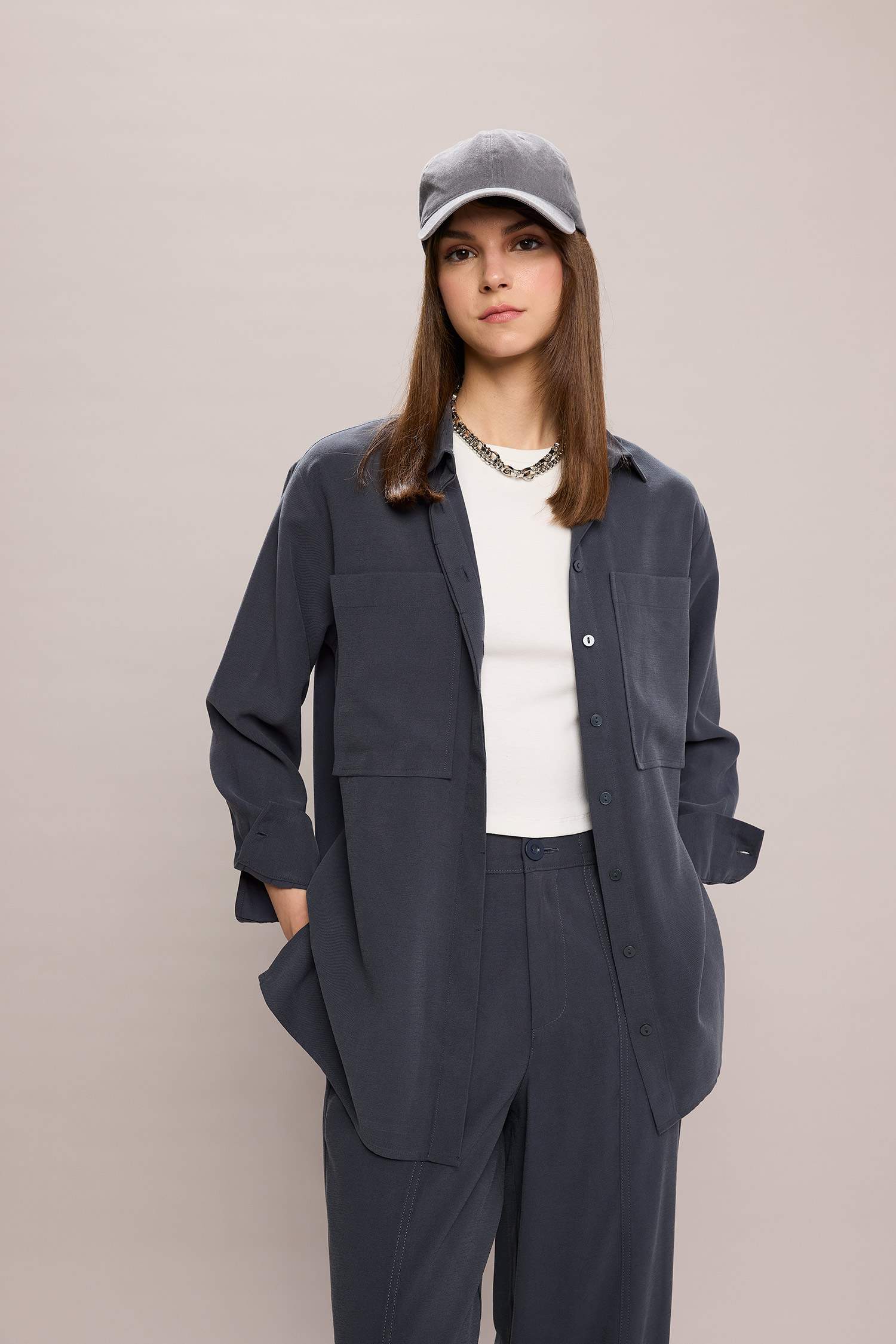 Regular Fit Shirt Collar Long Sleeve Tunic