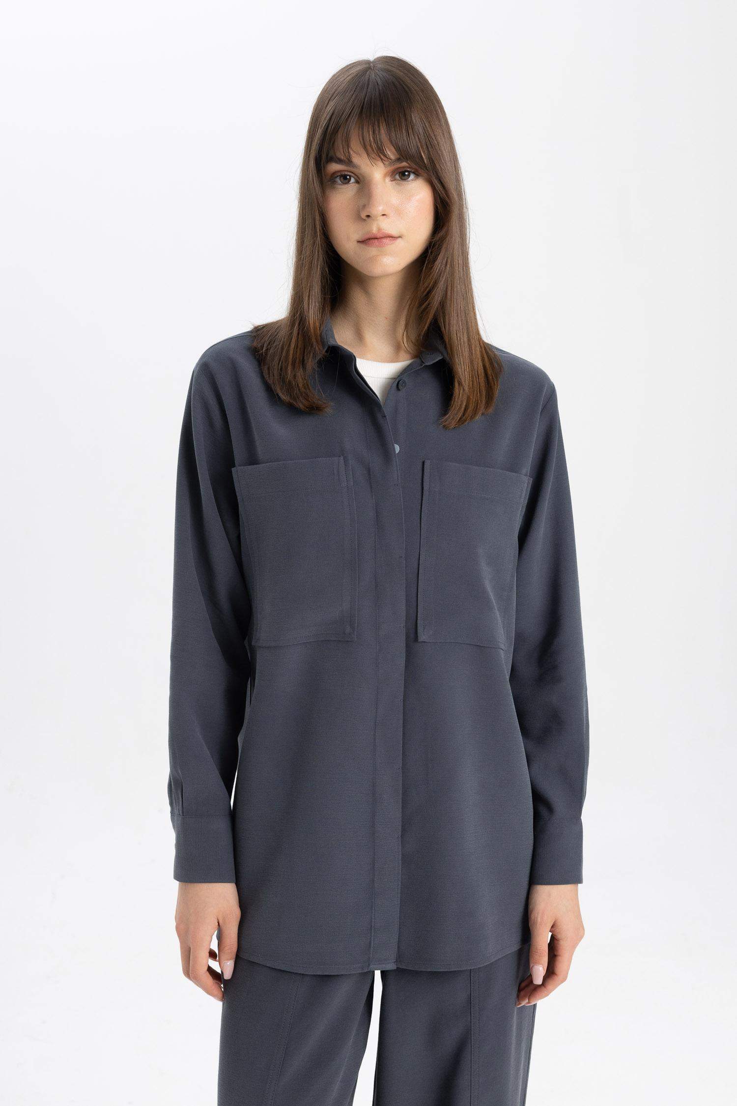 Regular Fit Shirt Collar Long Sleeve Tunic