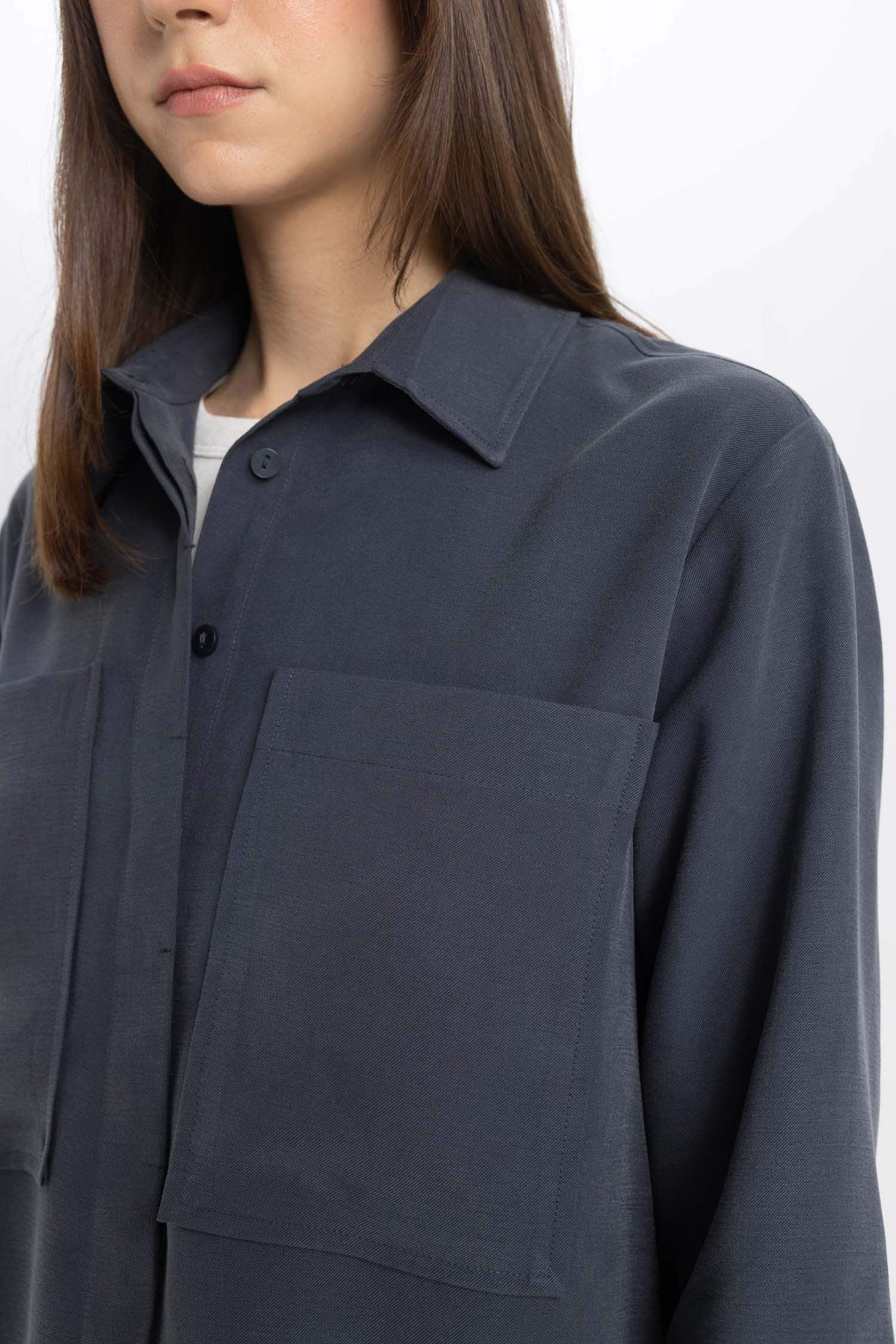 قميص طويل بوبلين كم طويل وقصة عادية