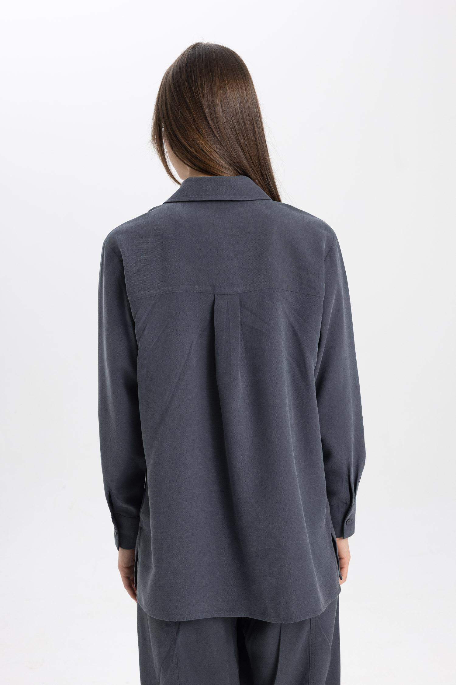 قميص طويل بوبلين كم طويل وقصة عادية